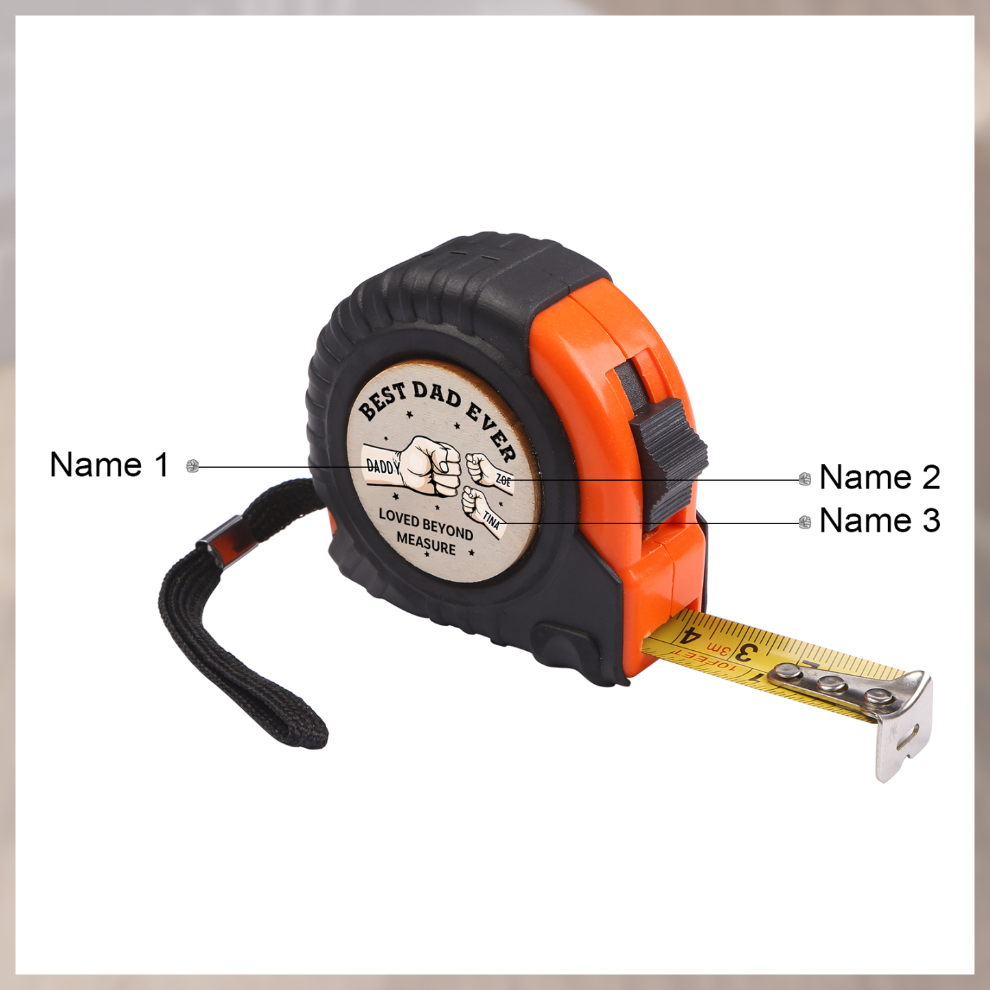 3 Names Personalised Tape Measure – Custom Father's Day Gift for Dad | Jessemade