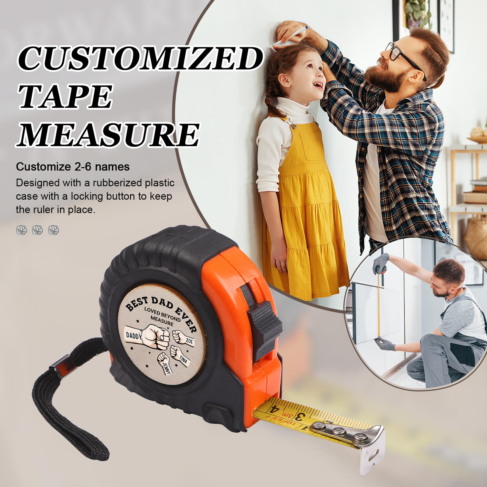 4 Names Personalised Tape Measure – Custom Father's Day Gift for Dad | Jessemade