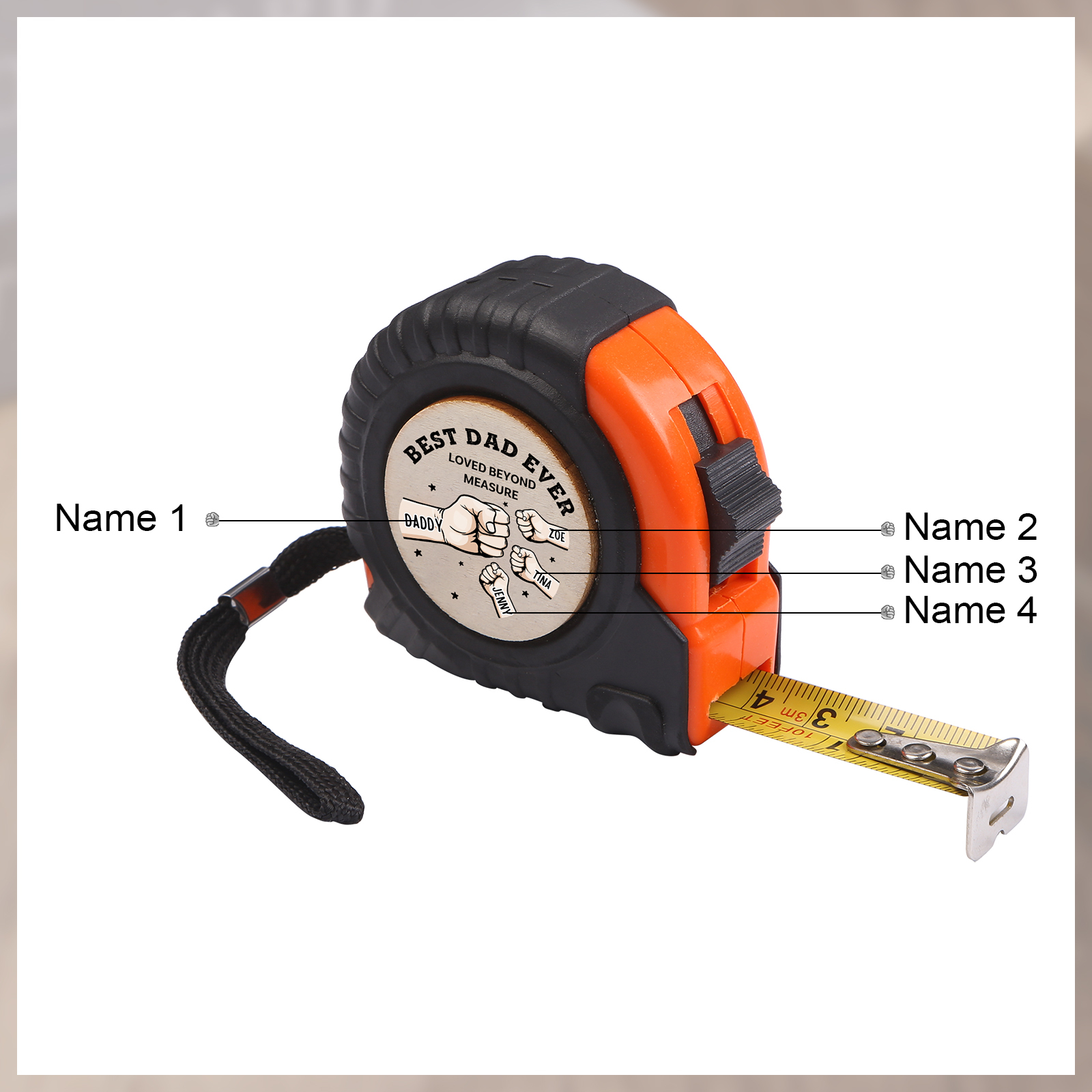 4 Names Personalised Tape Measure – Custom Father's Day Gift for Dad | Jessemade