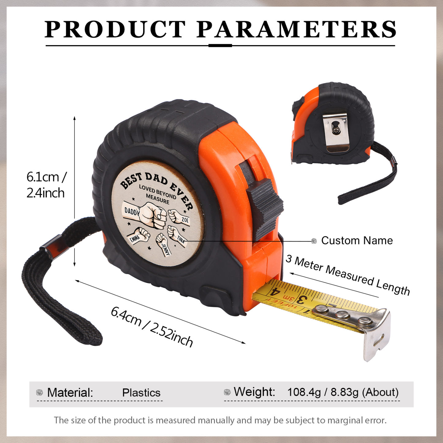 5 Names Personalised Tape Measure – Custom Father's Day Gift for Dad | Jessemade