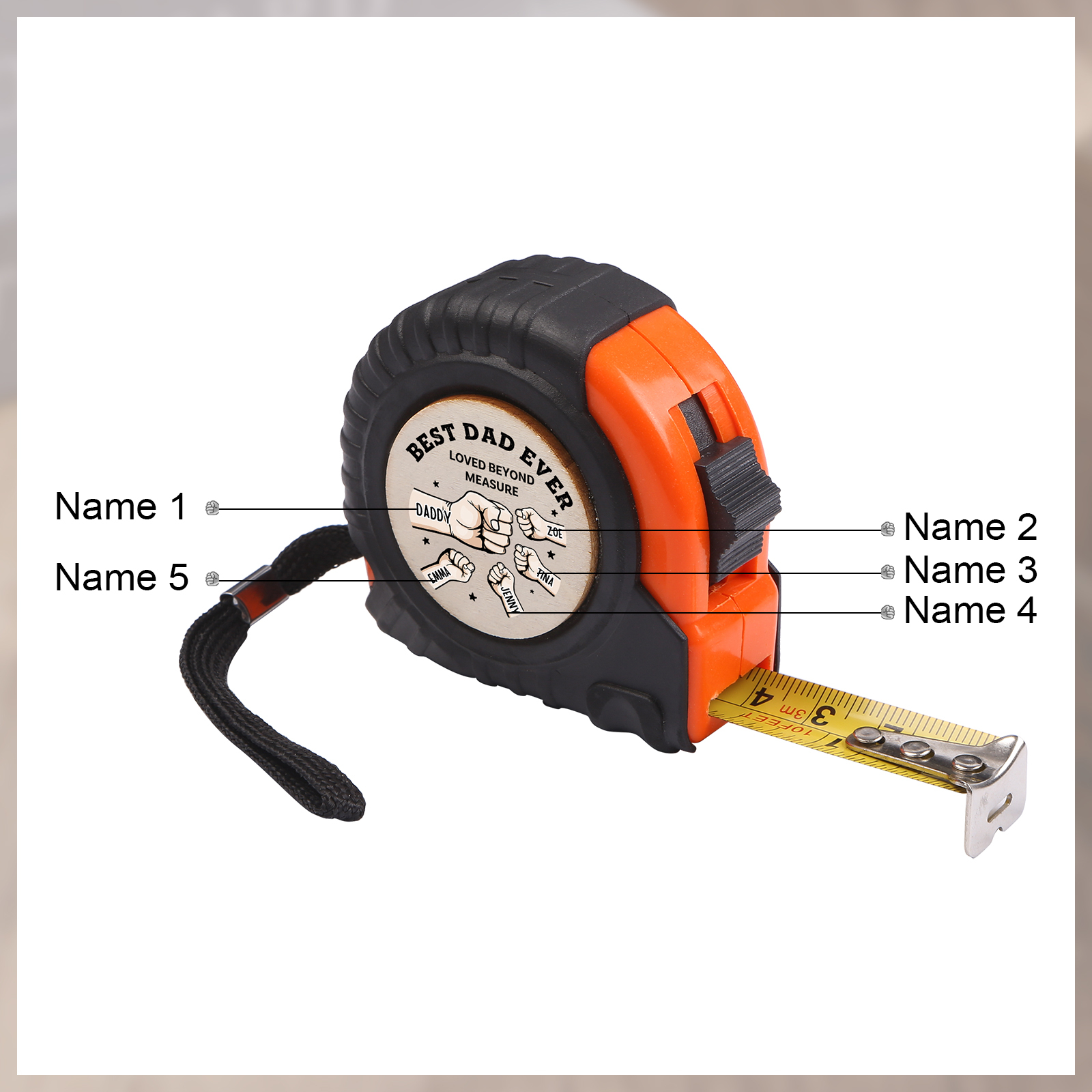 5 Names Personalised Tape Measure – Custom Father's Day Gift for Dad | Jessemade