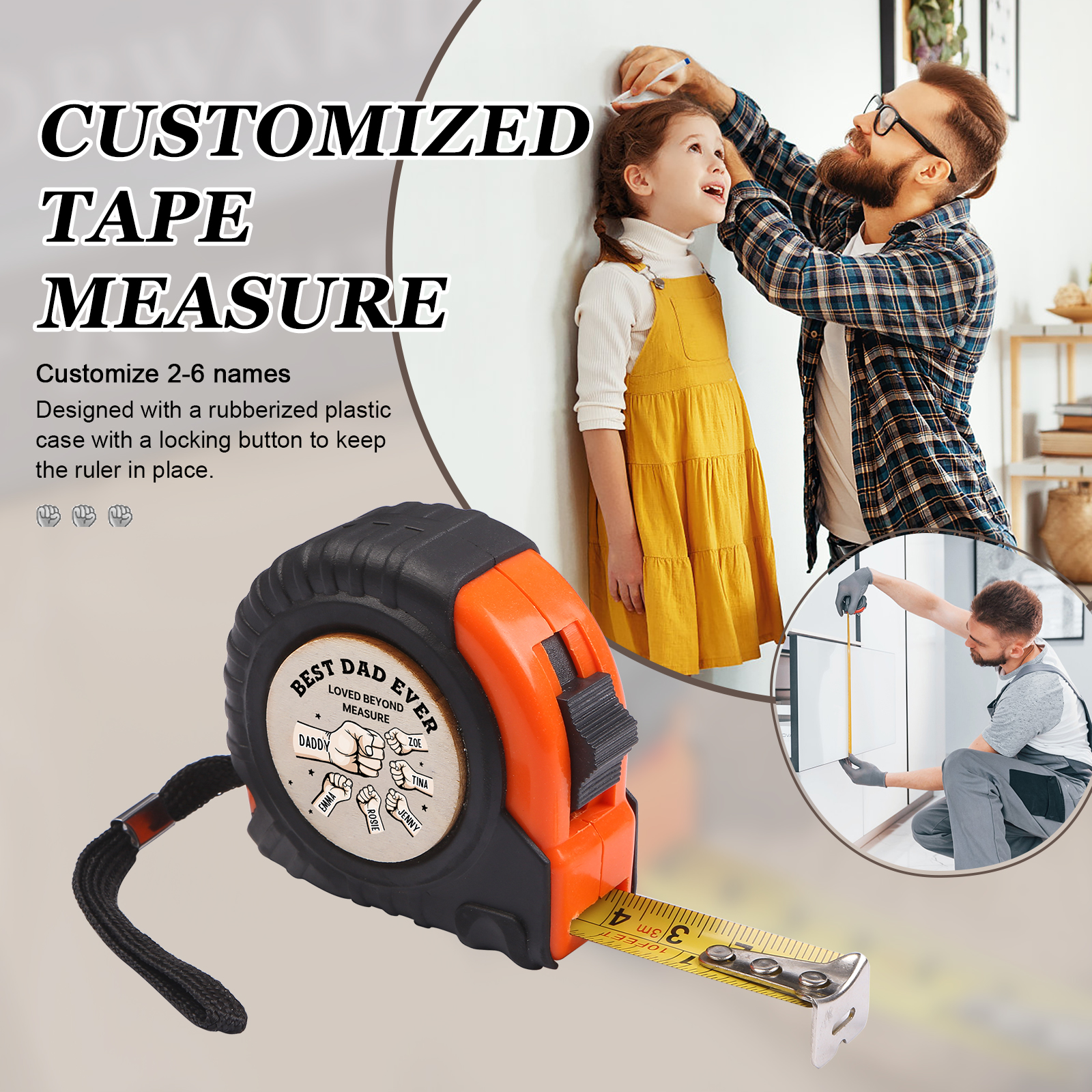 6 Names Personalised Tape Measure – Custom Father's Day Gift for Dad | Jessemade