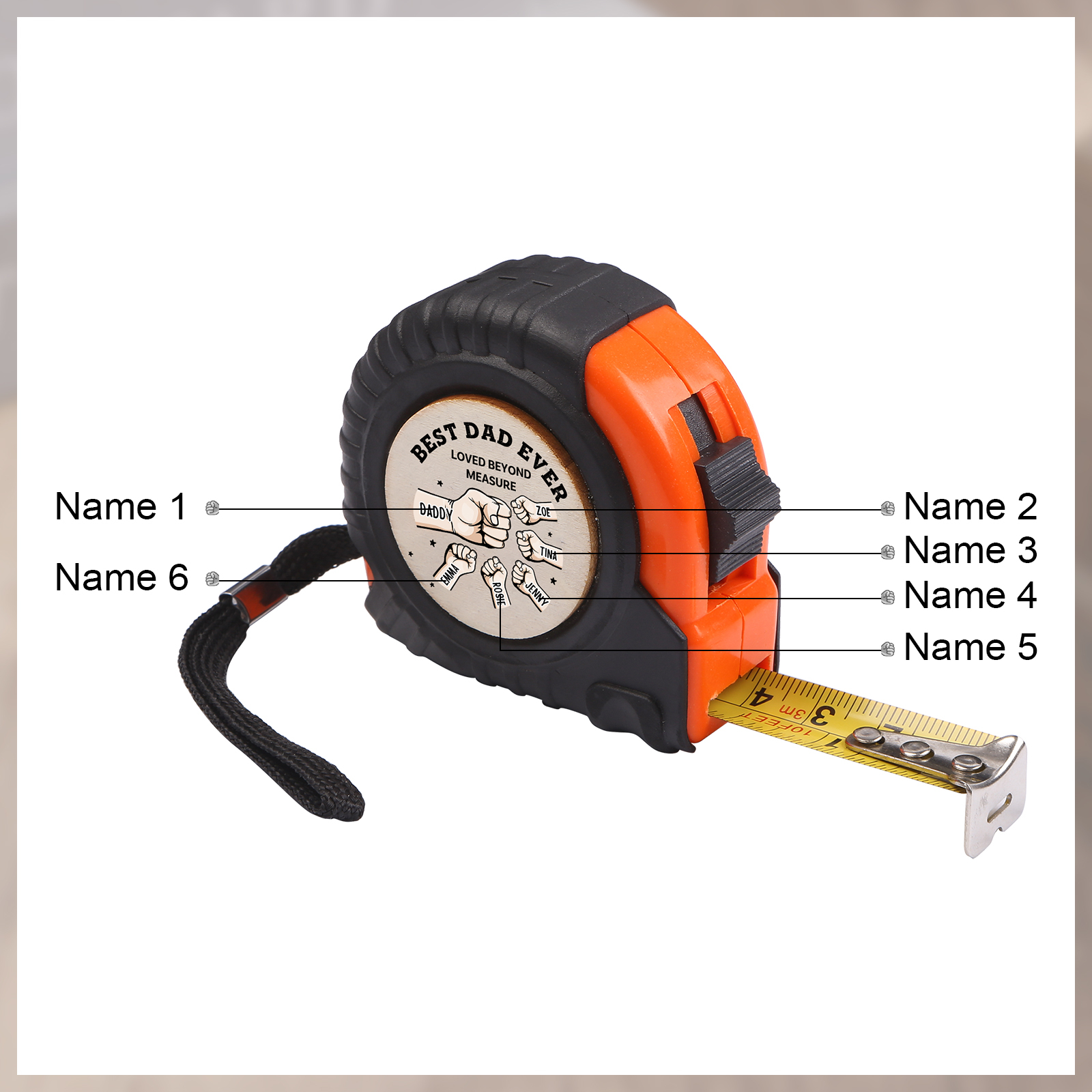 6 Names Personalised Tape Measure – Custom Father's Day Gift for Dad | Jessemade