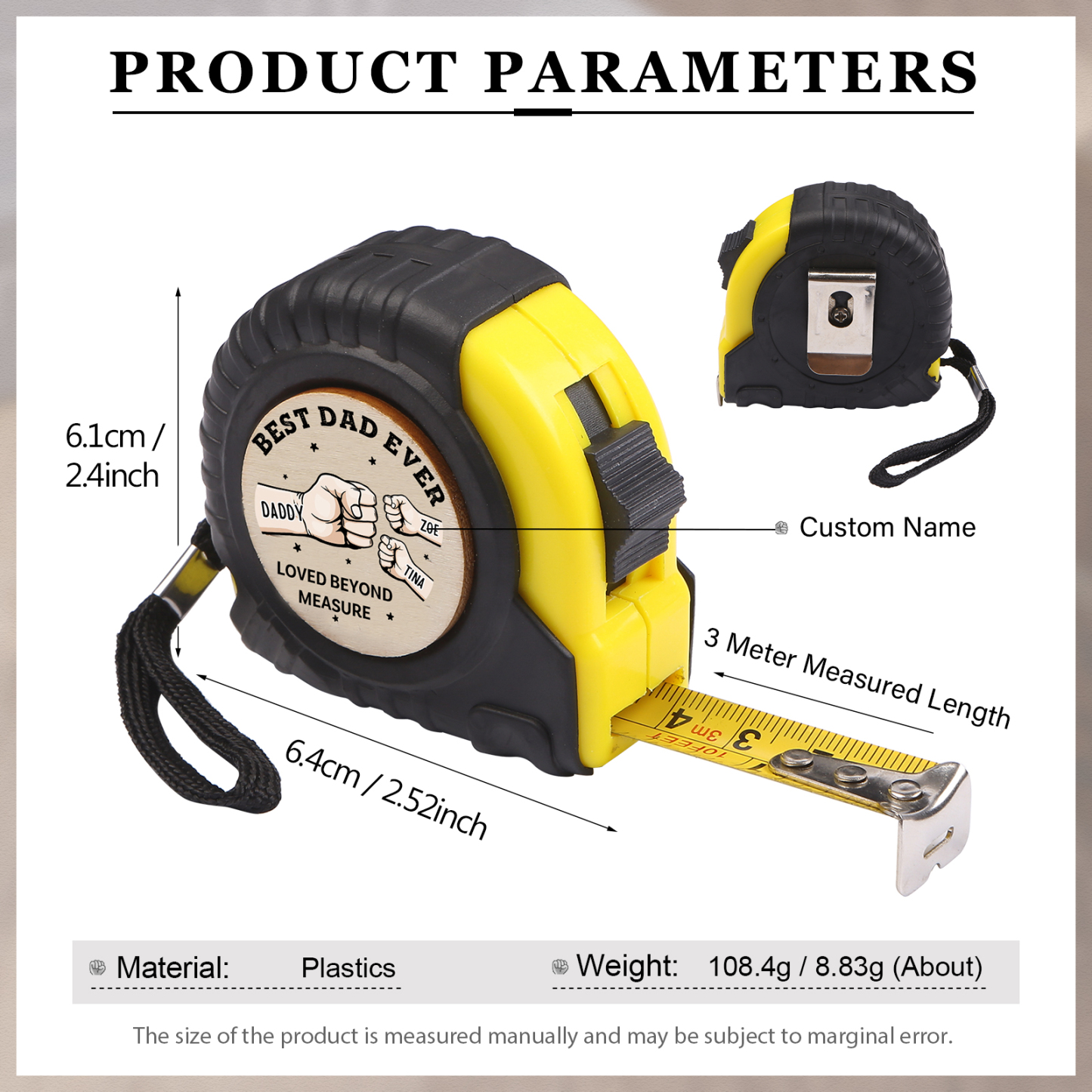 3 Names Personalised Tape Measure – Custom Father's Day Gift for Dad | Jessemade