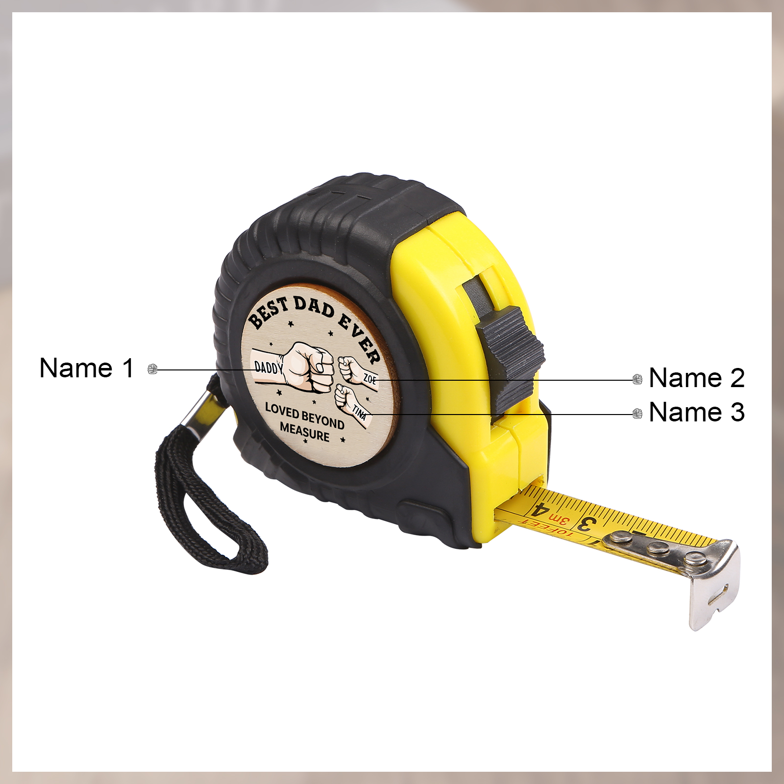 3 Names Personalised Tape Measure – Custom Father's Day Gift for Dad | Jessemade