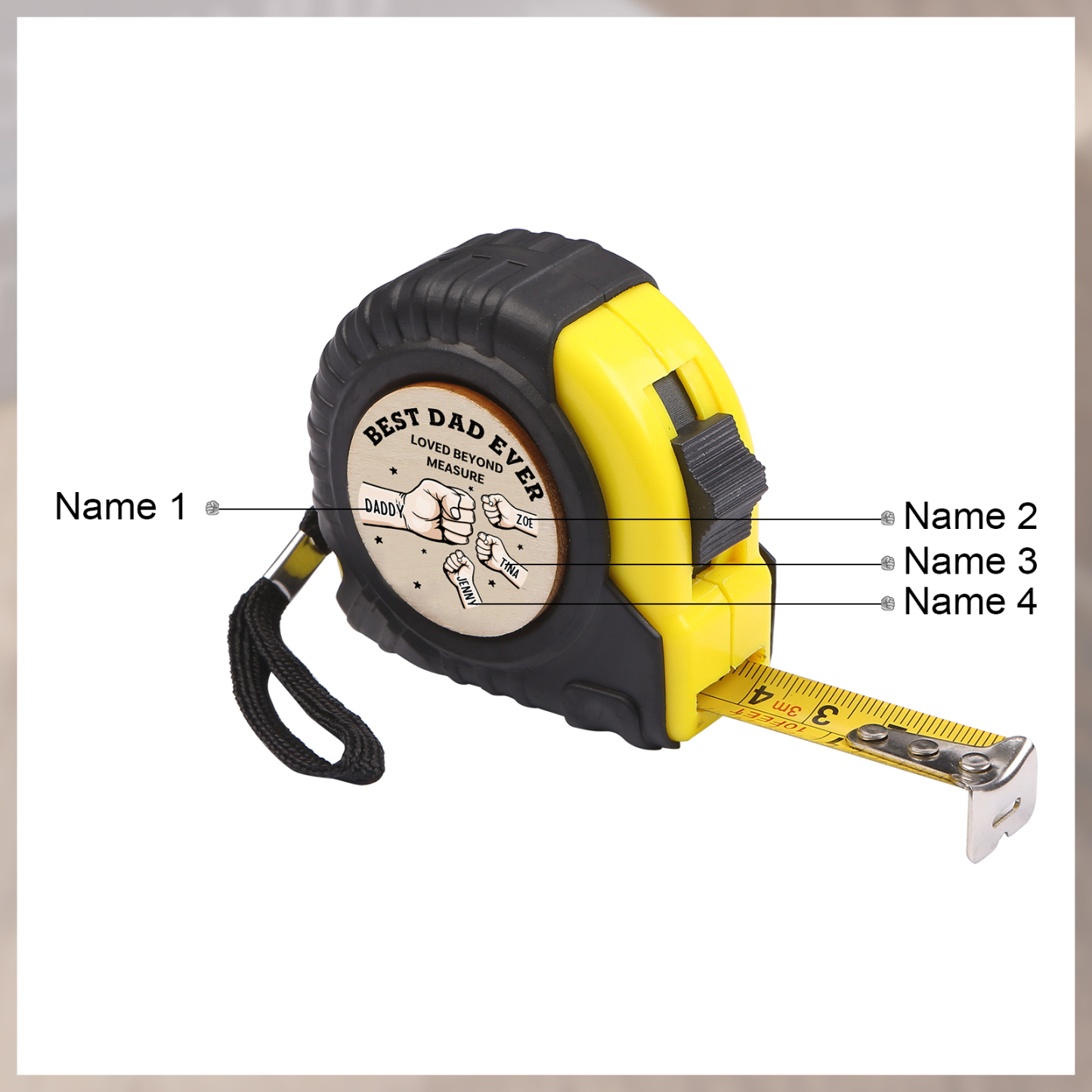 4 Names Personalised Tape Measure – Custom Father's Day Gift for Dad | Jessemade