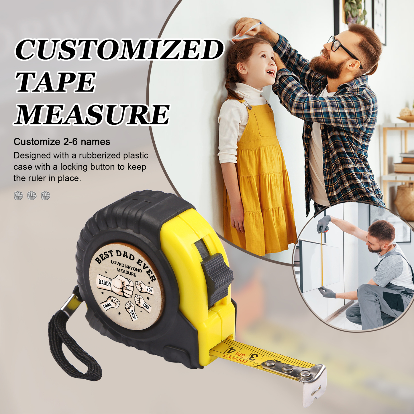 5 Names Personalised Tape Measure – Custom Father's Day Gift for Dad | Jessemade