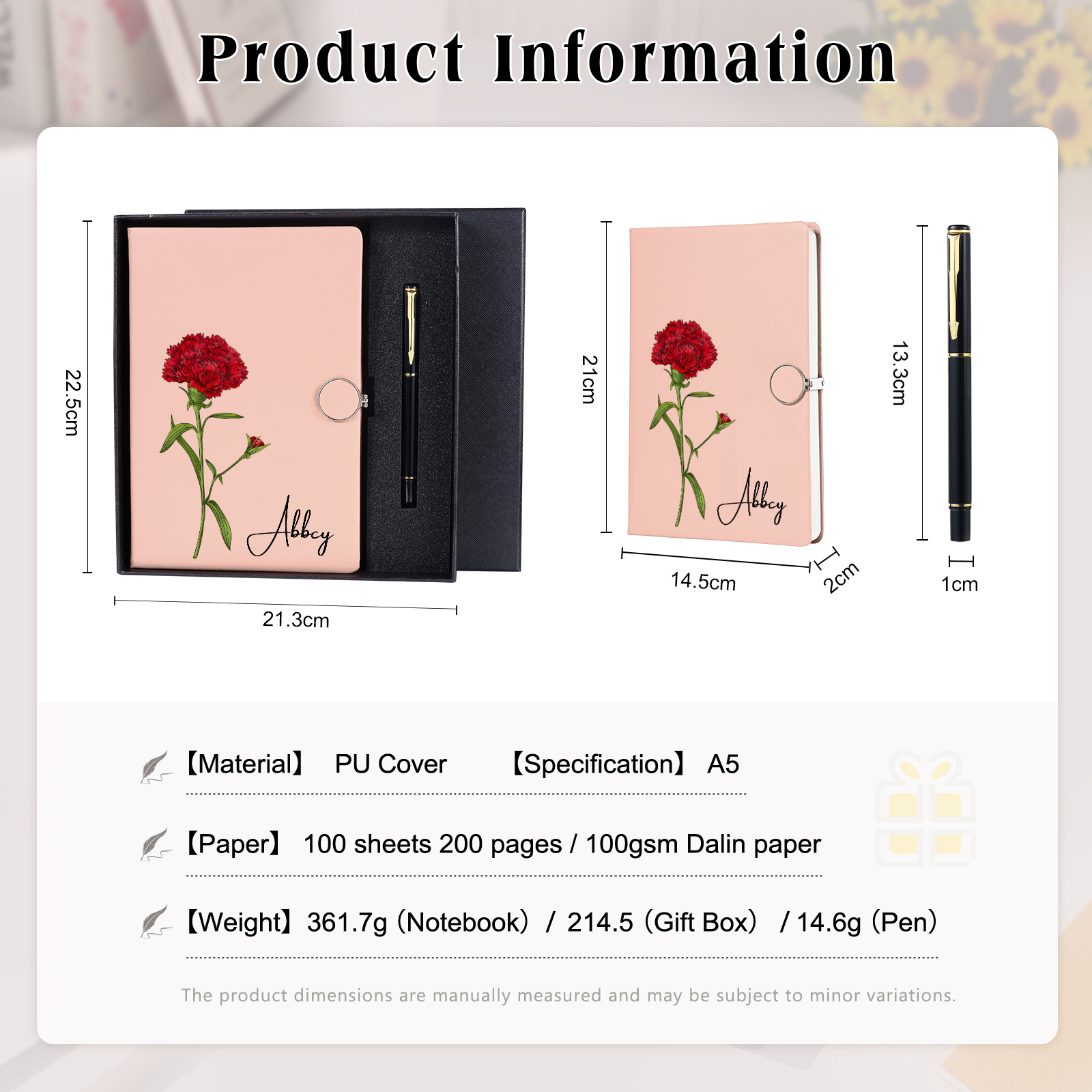 Personalised A5 Notebook Gift Set with Name and Birth Flower – Personal Stationery Present for student | Jessemade