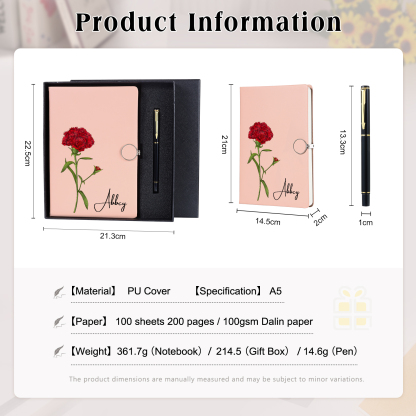 Personalised A5 Notebook Gift Set with Name and Birth Flower – Personal Stationery Present for student | Jessemade