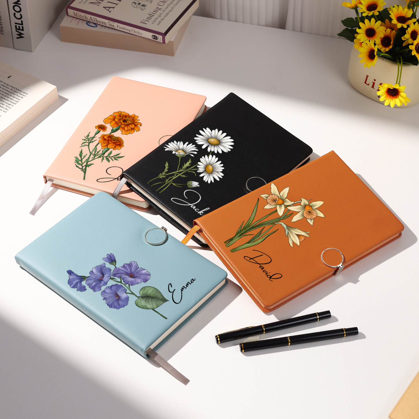 Personalised A5 Notebook Gift Set with Name and Birth Flower – Personal Stationery Present for student | Jessemade