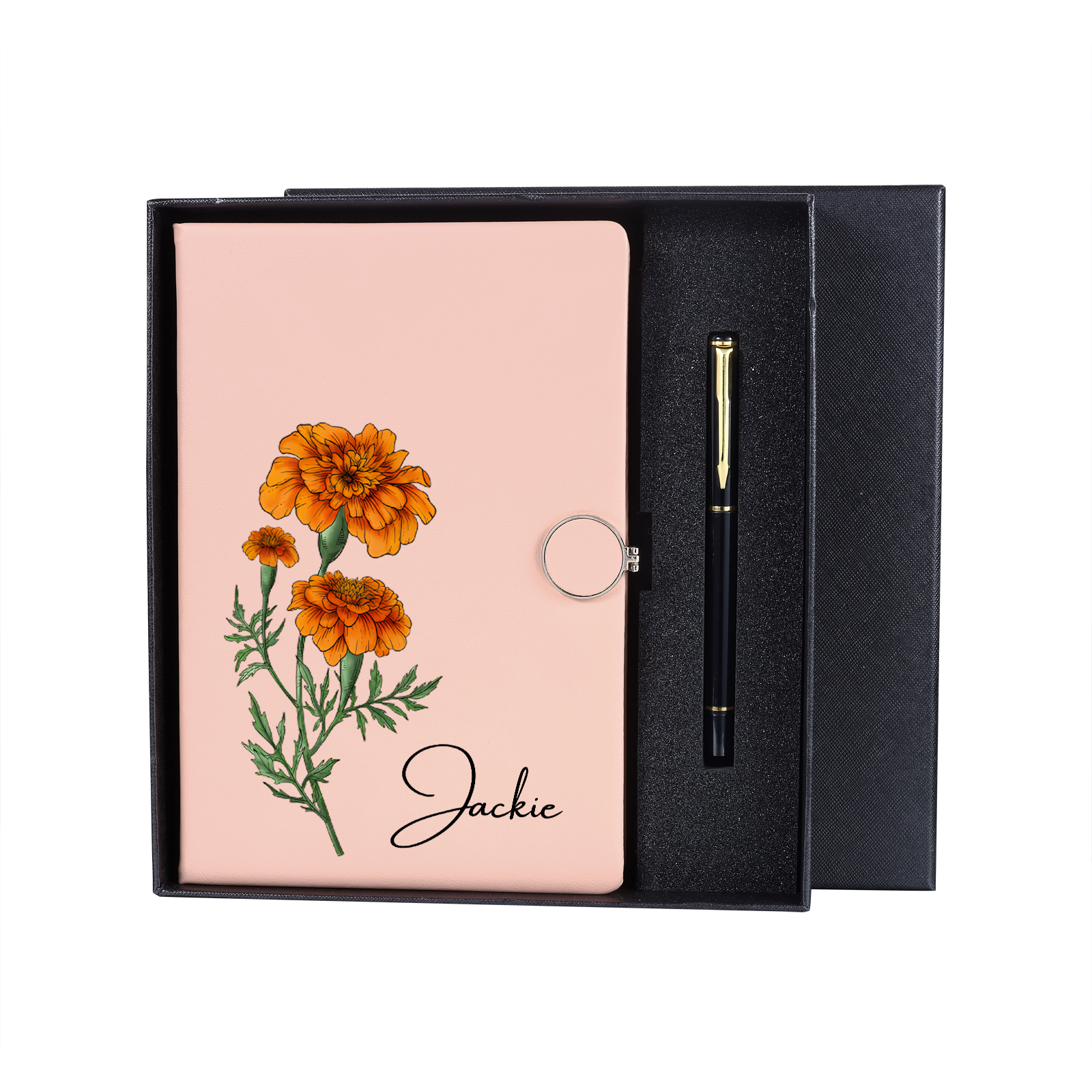 Personalised A5 Notebook Gift Set with Name and Birth Flower – Personal Stationery Present for student | Jessemade