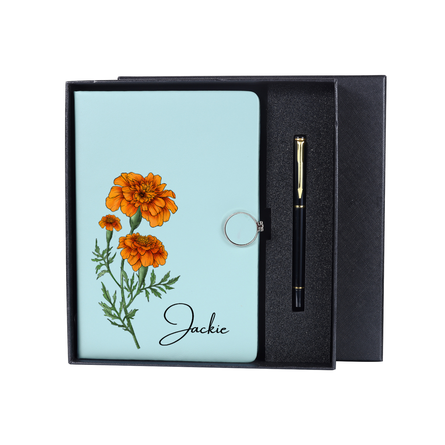 Personalised A5 Notebook Gift Set with Name and Birth Flower – Personal Stationery Present for student | Jessemade
