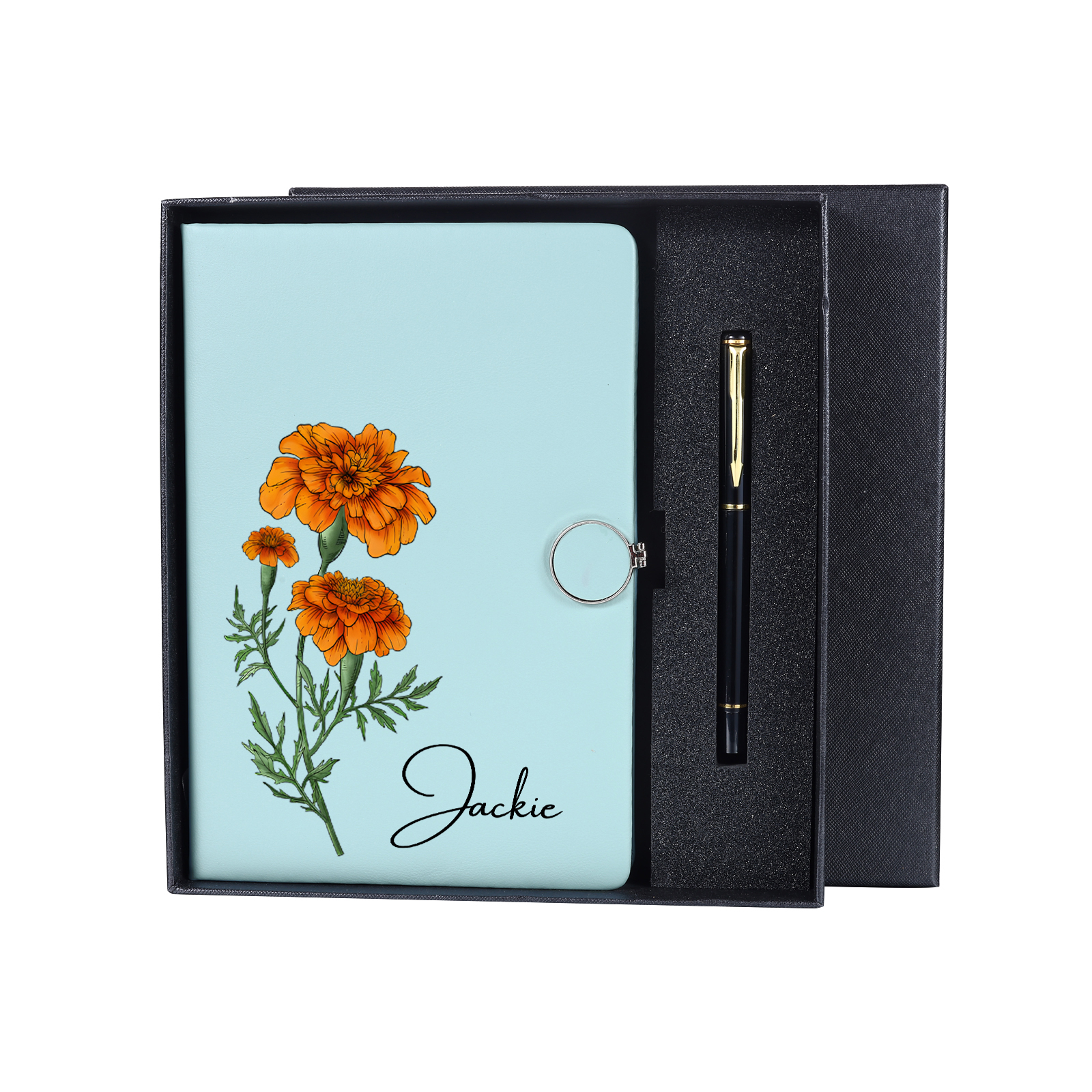 Personalised A5 Notebook Gift Set with Name and Birth Flower – Personal Stationery Present for student | Jessemade