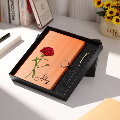 Personalised A5 Notebook Gift Set with Name and Birth Flower – Personal Stationery Present for student | Jessemade