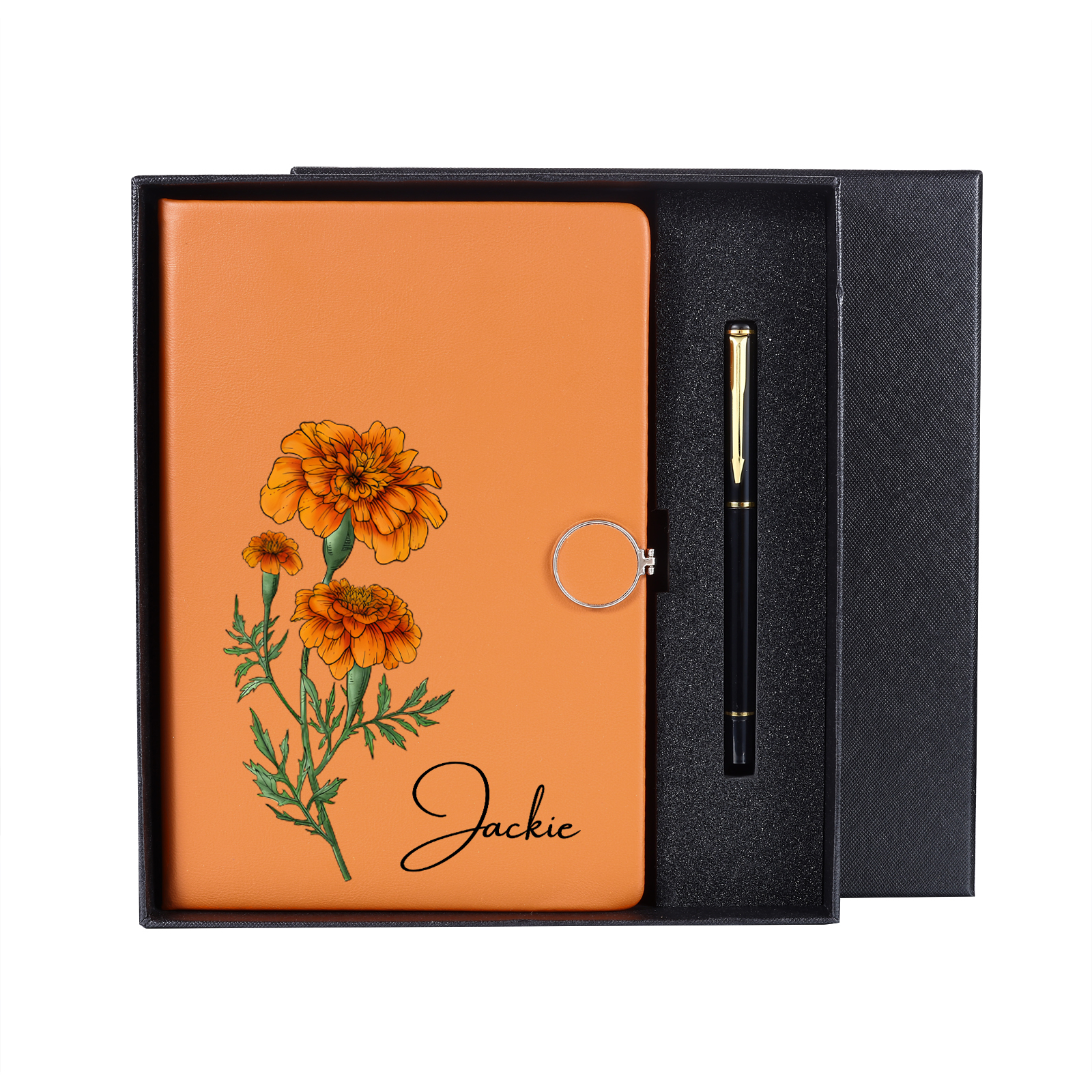 Personalised A5 Notebook Gift Set with Name and Birth Flower – Personal Stationery Present for student | Jessemade
