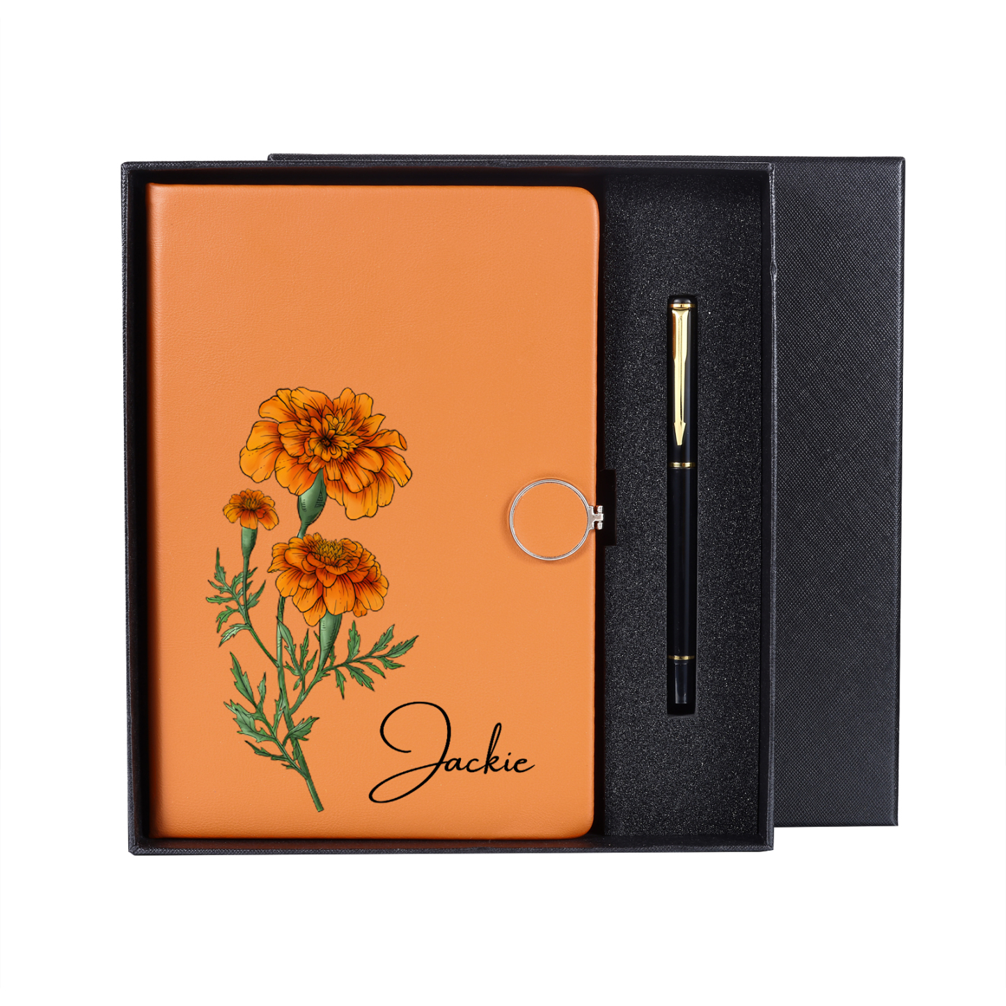 Personalised A5 Notebook Gift Set with Name and Birth Flower – Personal Stationery Present for student | Jessemade