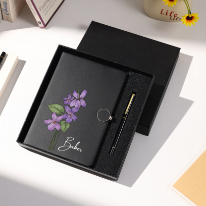 Personalised A5 Notebook Gift Set with Name and Birth Flower – Personal Stationery Present for student | Jessemade