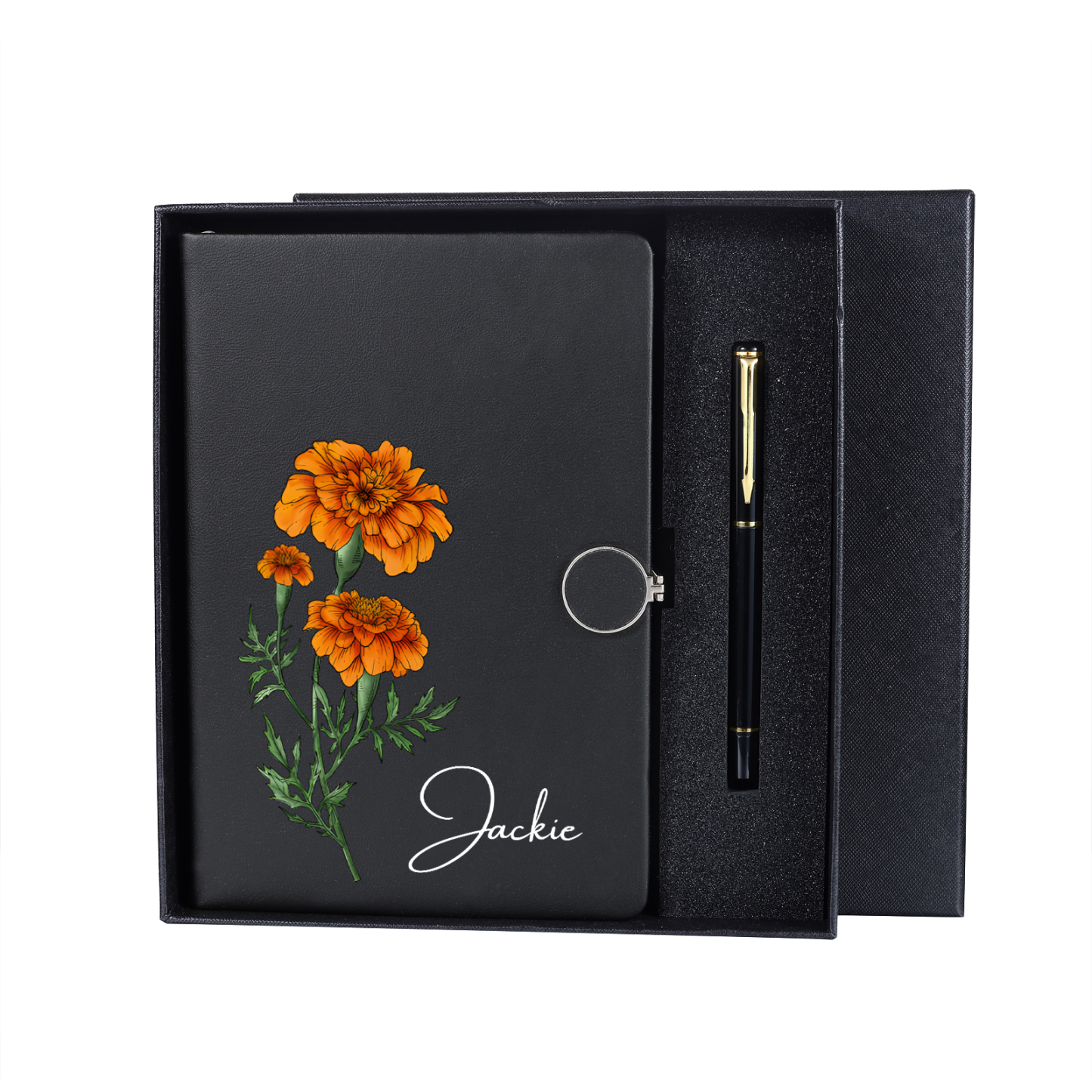 Personalised A5 Notebook Gift Set with Name and Birth Flower – Personal Stationery Present for student | Jessemade