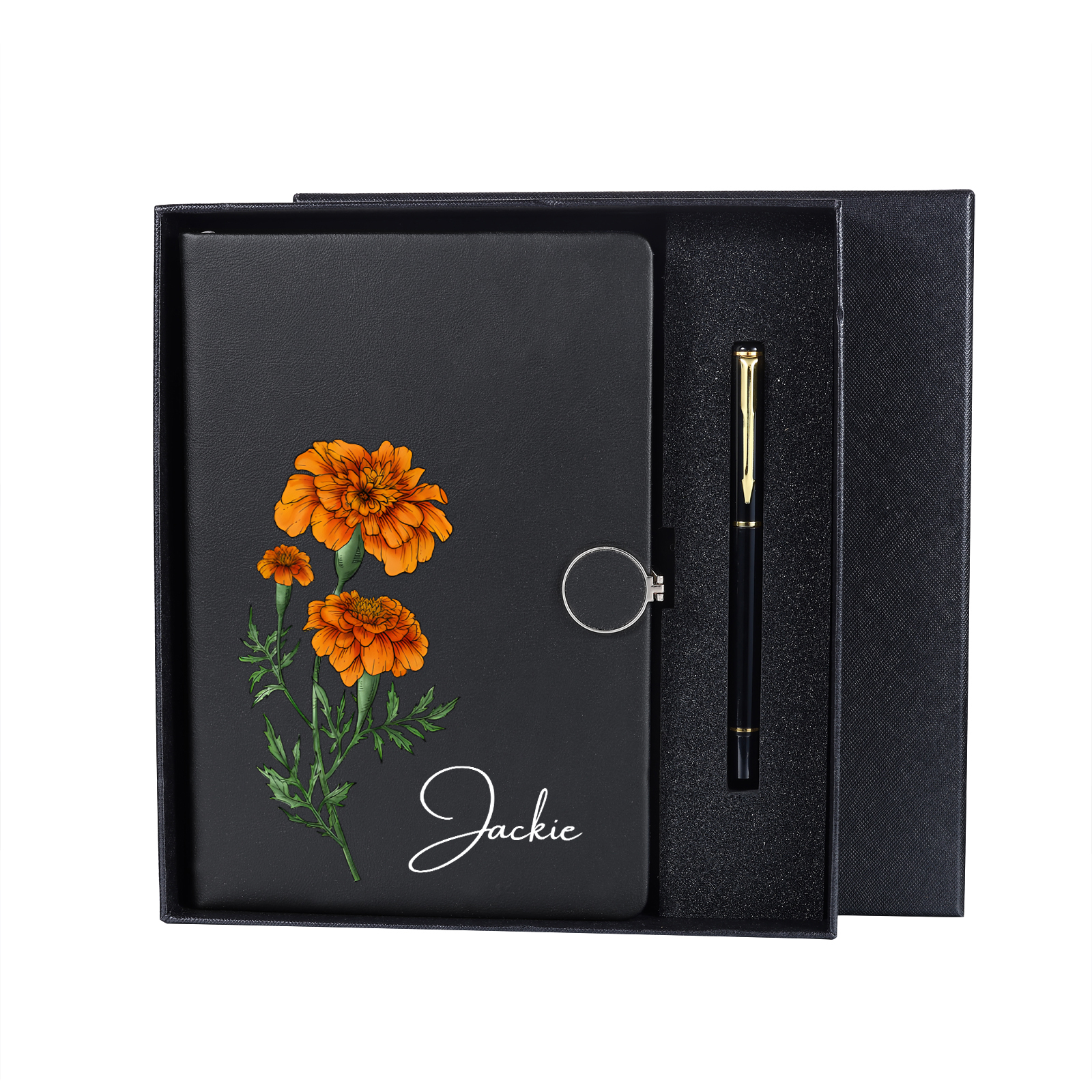 Personalised A5 Notebook Gift Set with Name and Birth Flower – Personal Stationery Present for student | Jessemade
