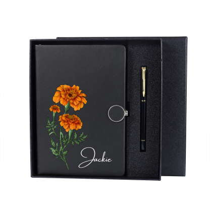 Personalised A5 Notebook Gift Set with Name and Birth Flower – Personal Stationery Present for student | Jessemade
