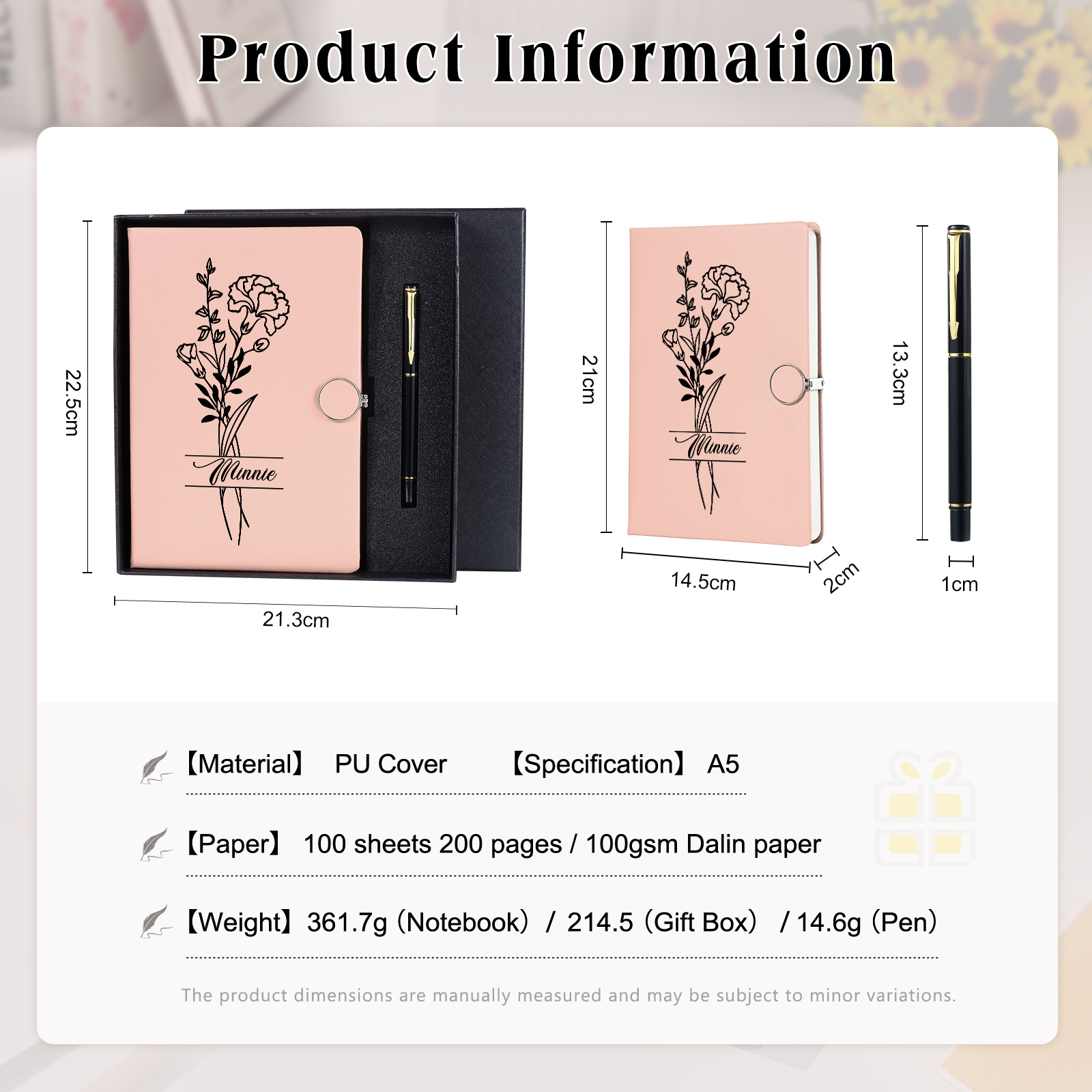 Personalised Birth Flower Notebook Gift Set with Name – Custom A5 Stationery Present for Students | Jessemade