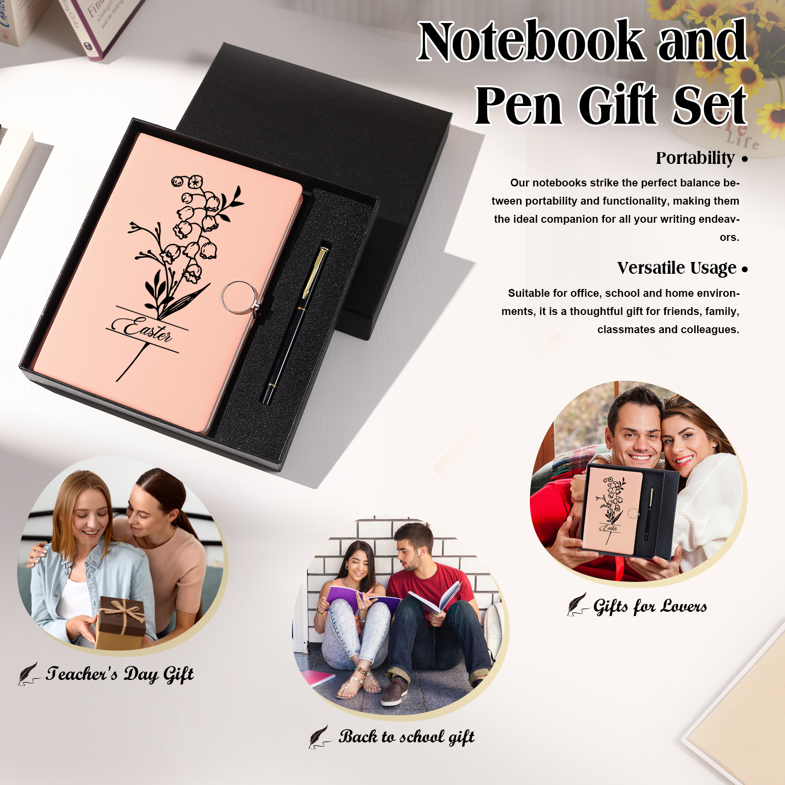 Personalised Birth Flower Notebook Gift Set with Name – Custom A5 Stationery Present for Students | Jessemade