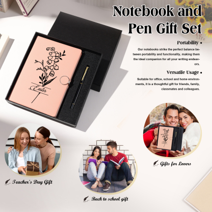 Personalised Birth Flower Notebook Gift Set with Name – Custom A5 Stationery Present for Students | Jessemade