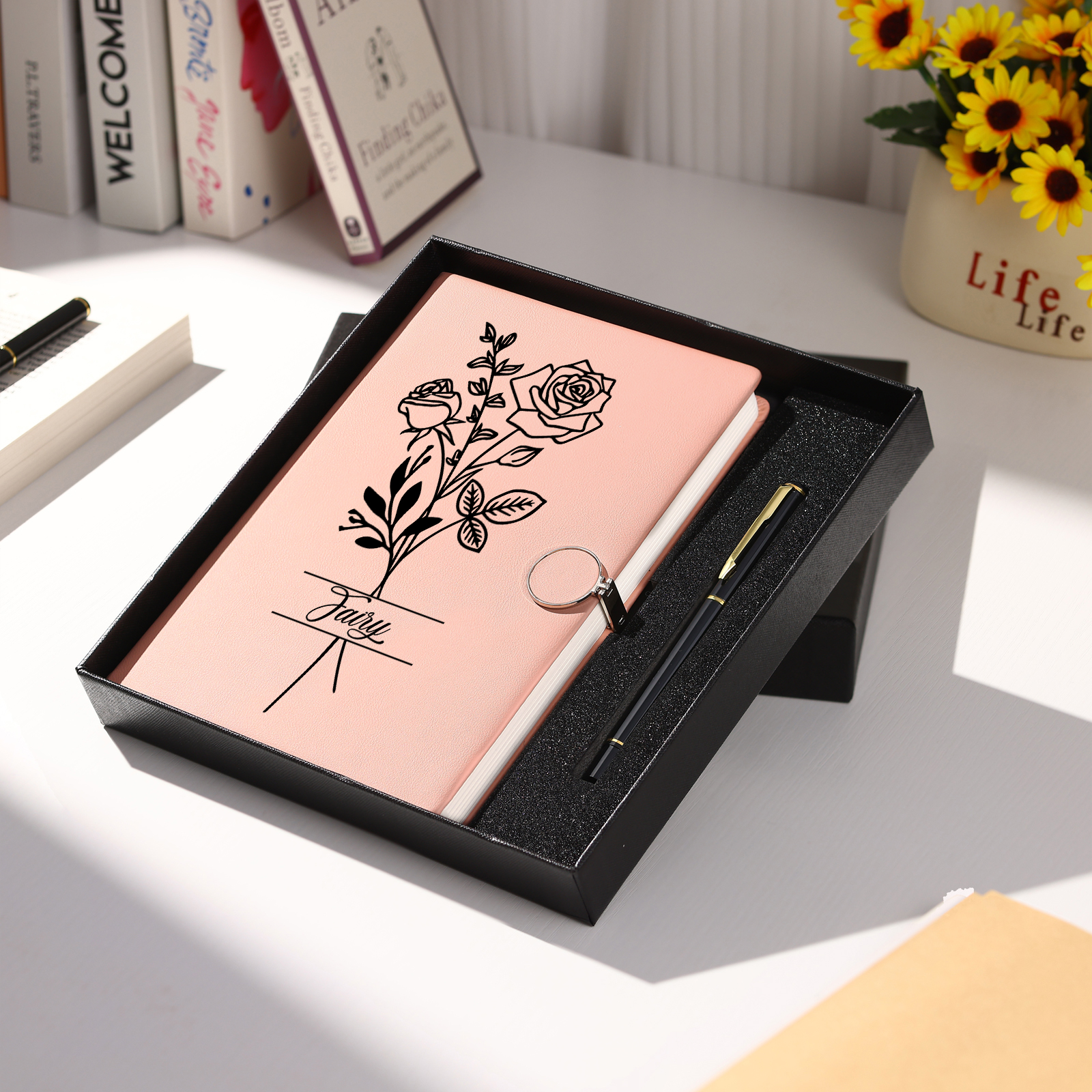 Personalised Birth Flower Notebook Gift Set with Name – Custom A5 Stationery Present for Students | Jessemade