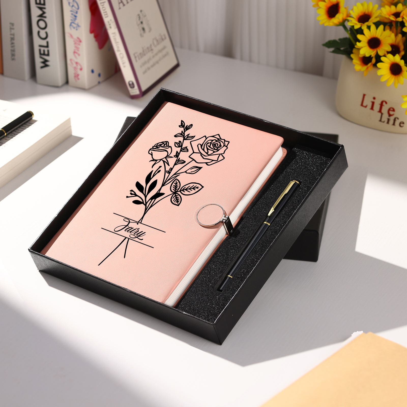 Personalised Birth Flower Notebook Gift Set with Name – Custom A5 Stationery Present for Students | Jessemade