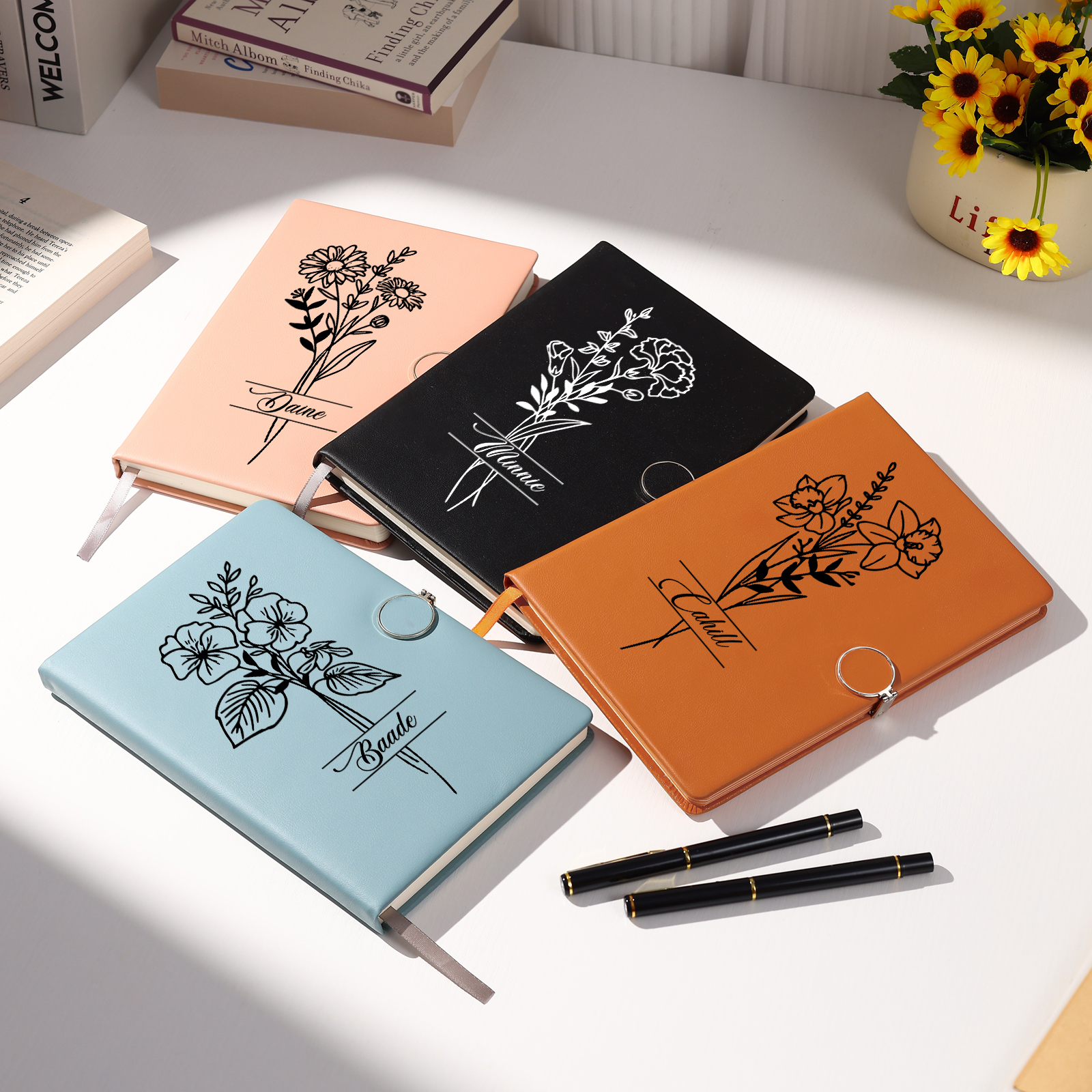 Personalised Birth Flower Notebook Gift Set with Name – Custom A5 Stationery Present for Students | Jessemade
