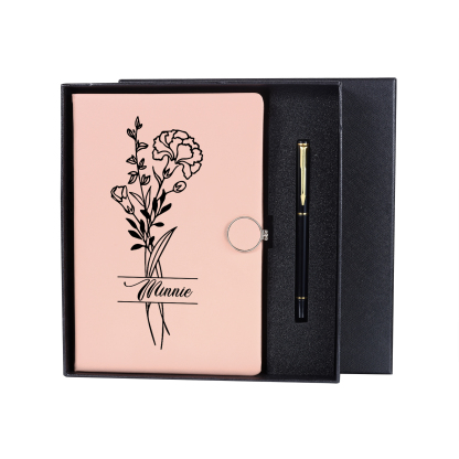Personalised Birth Flower Notebook Gift Set with Name – Custom A5 Present for Birthdays & Special Occasions | Jessemade