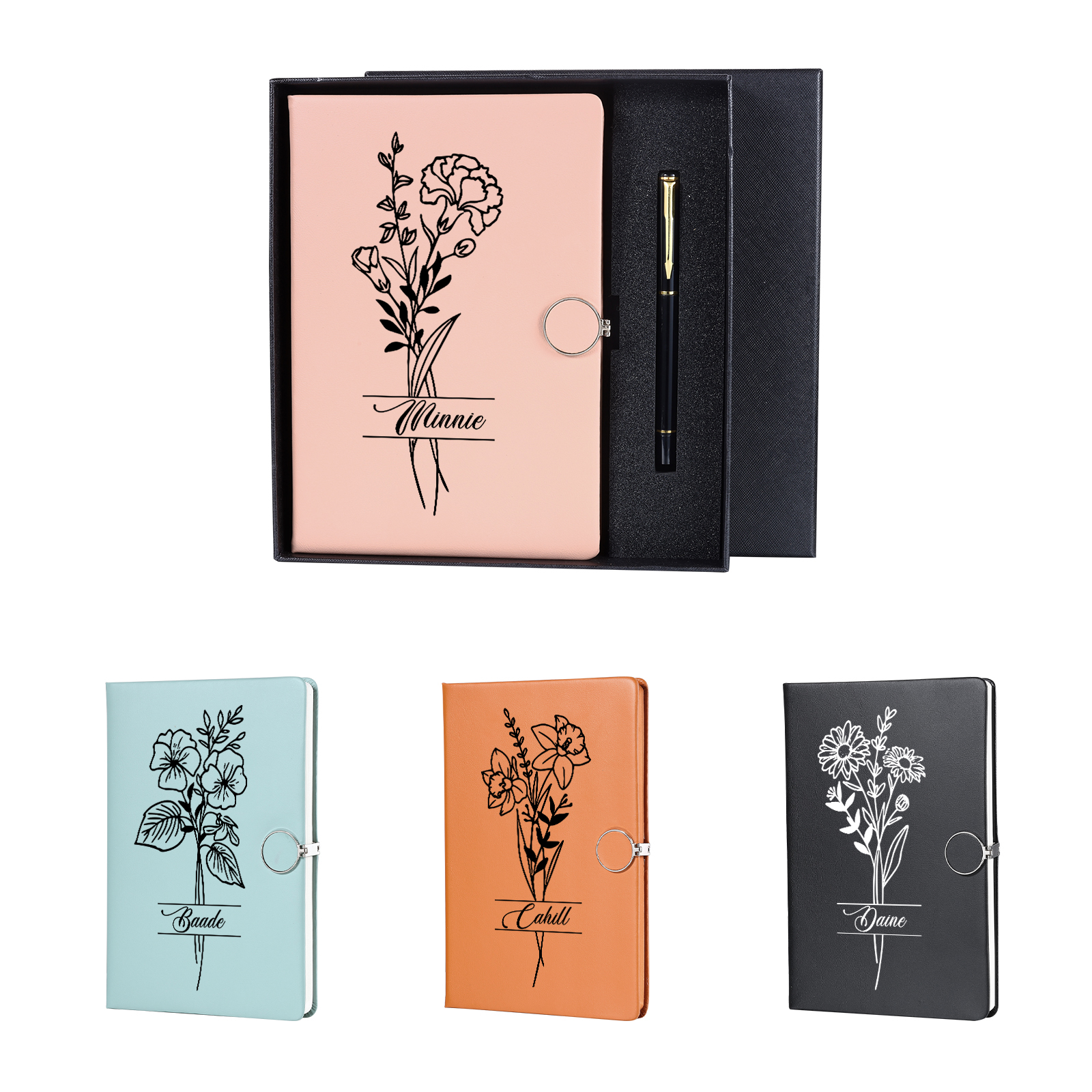 Personalised Birth Flower Notebook Gift Set with Name – Custom A5 Stationery Present for Students | Jessemade