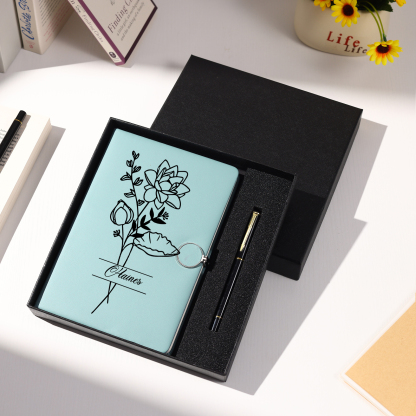 Personalised Birth Flower Notebook Gift Set with Name – Custom A5 Stationery Present for Students | Jessemade