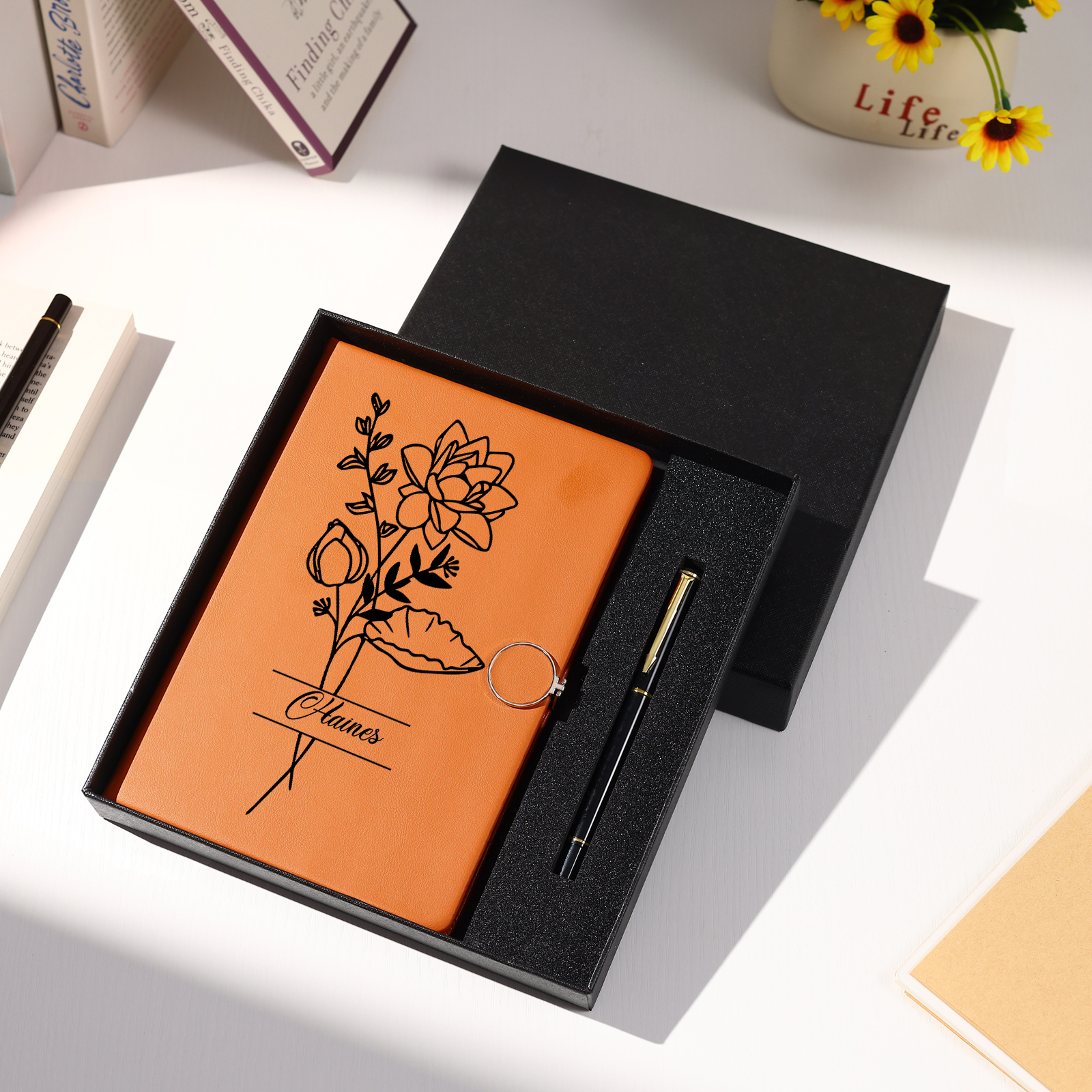 Personalised Birth Flower Notebook Gift Set with Name – Custom A5 Stationery Present for Students | Jessemade