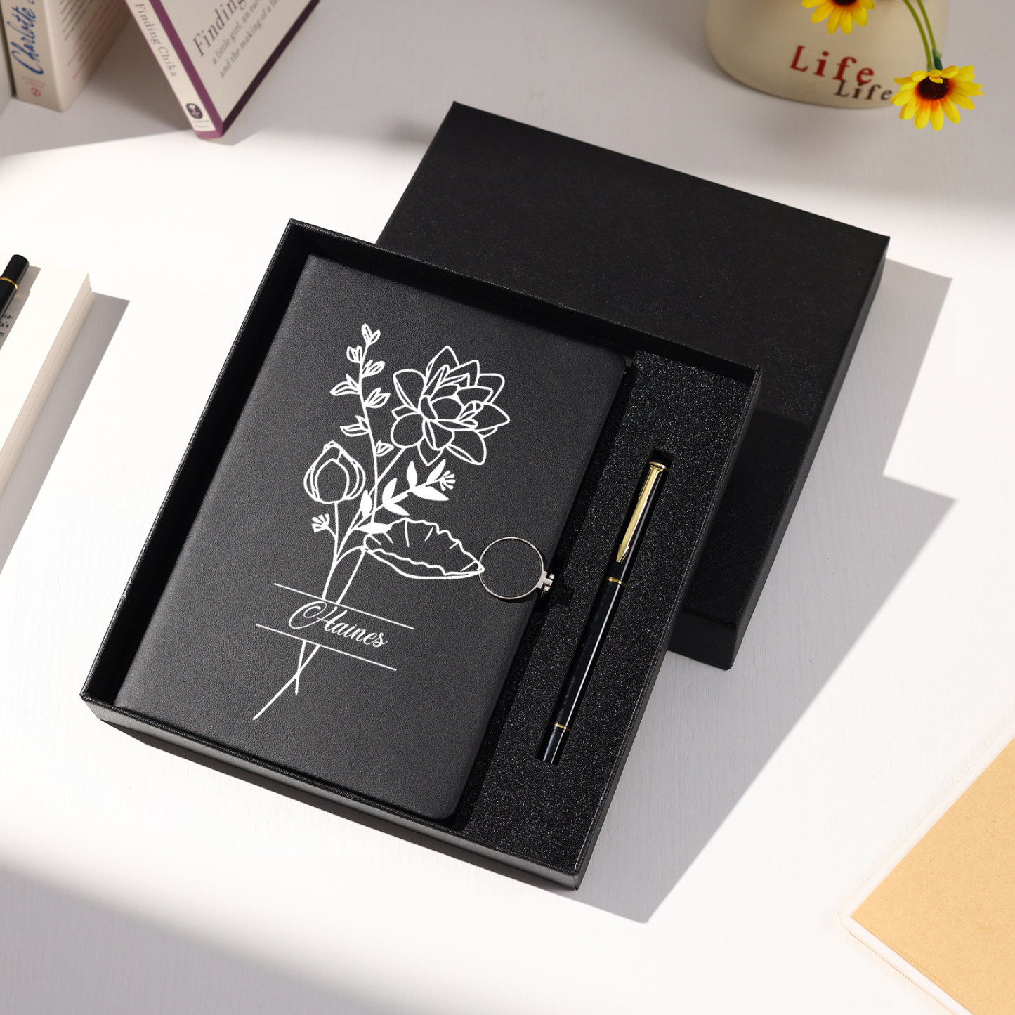 Personalised Birth Flower Notebook Gift Set with Name – Custom A5 Stationery Present for Students | Jessemade