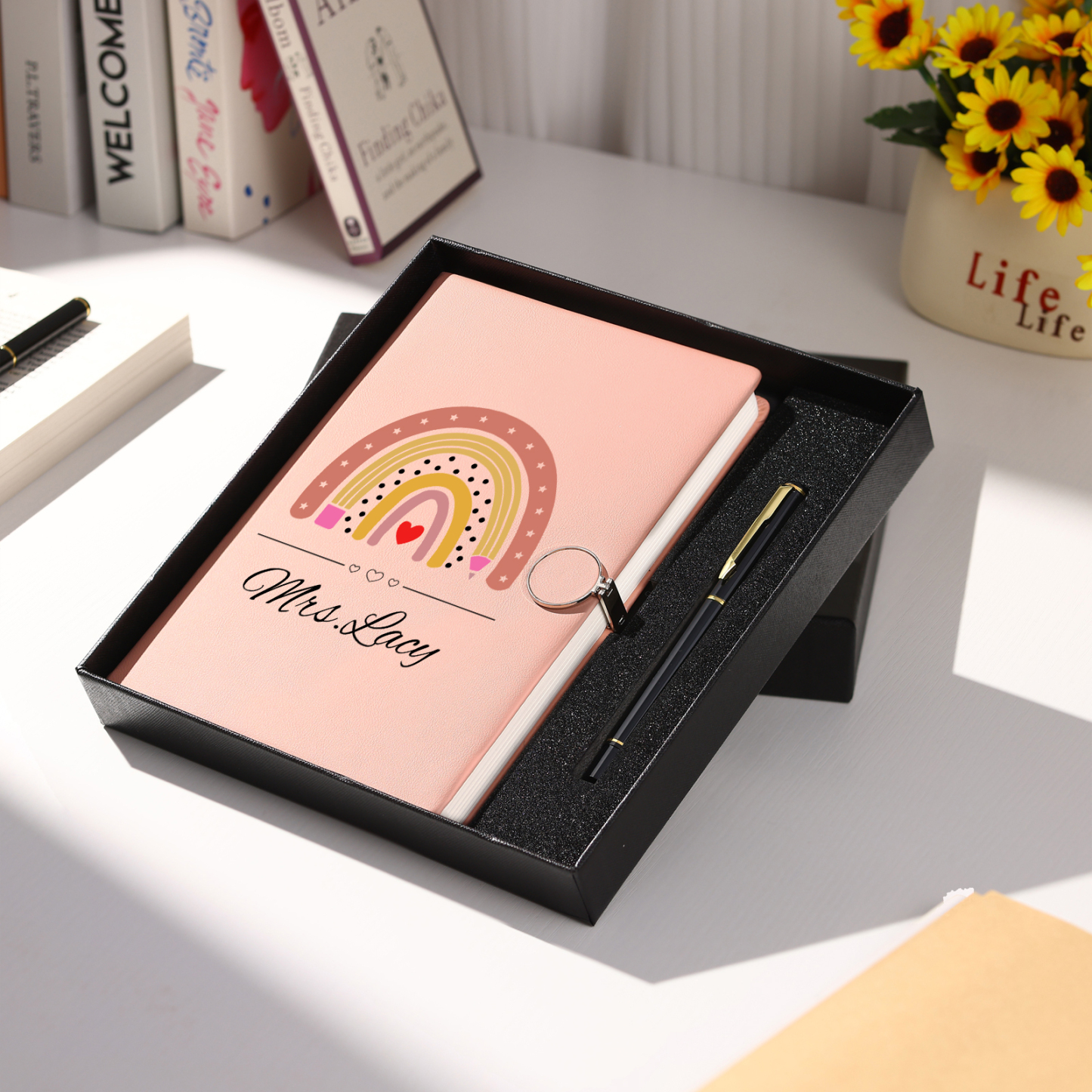 Personalised Rainbow A5 Notebook Gift Set with Name – Thoughtful Stationery Present | Jessemade