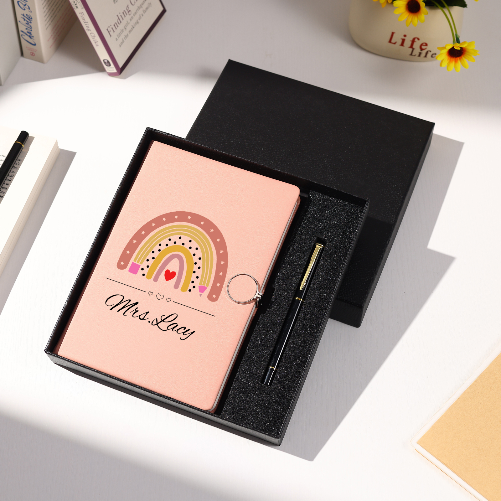 Personalised Rainbow A5 Notebook Gift Set with Name – Thoughtful Stationery Present | Jessemade