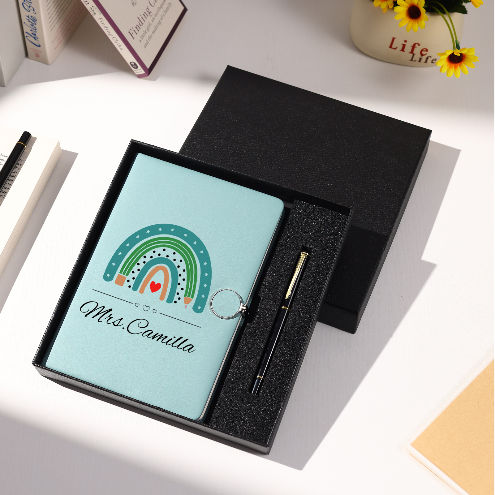 Personalised Rainbow A5 Notebook Gift Set with Name – Thoughtful Stationery Present | Jessemade