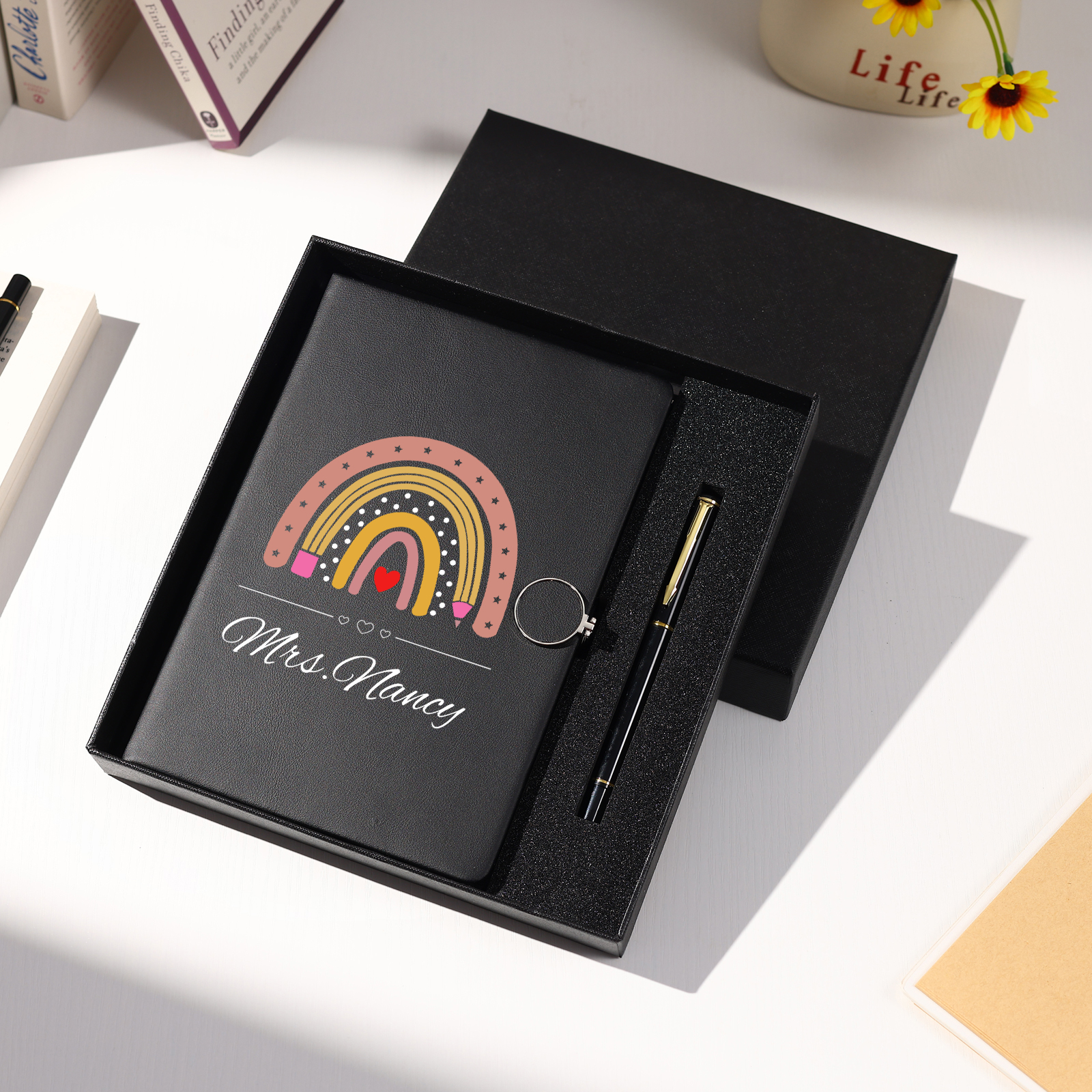 Personalised Rainbow A5 Notebook Gift Set with Name – Thoughtful Stationery Present | Jessemade