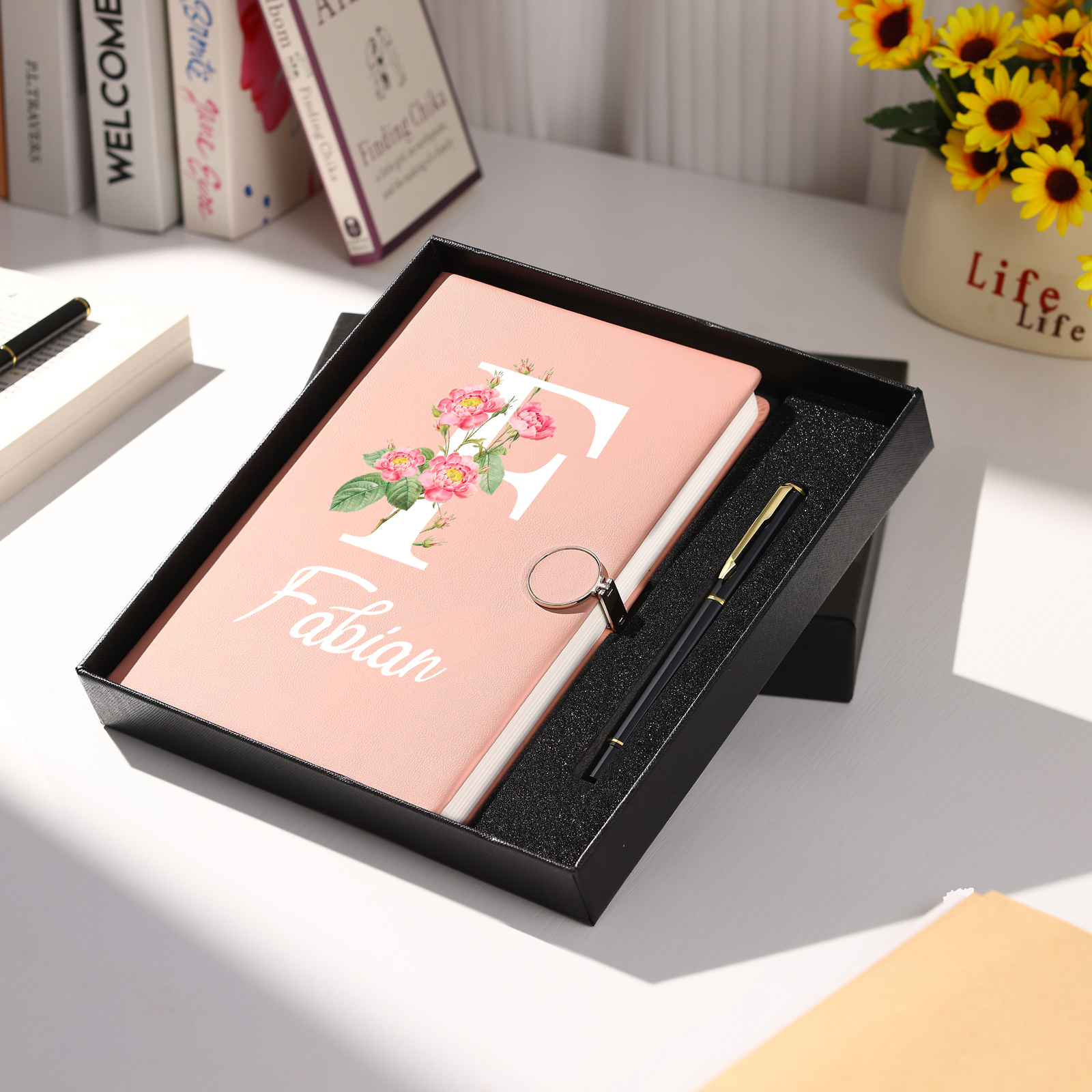Personalised Floral Initial A5 Notebook Gift Set with Name – Custom Stationery Present for Every Occasion | Jessemade