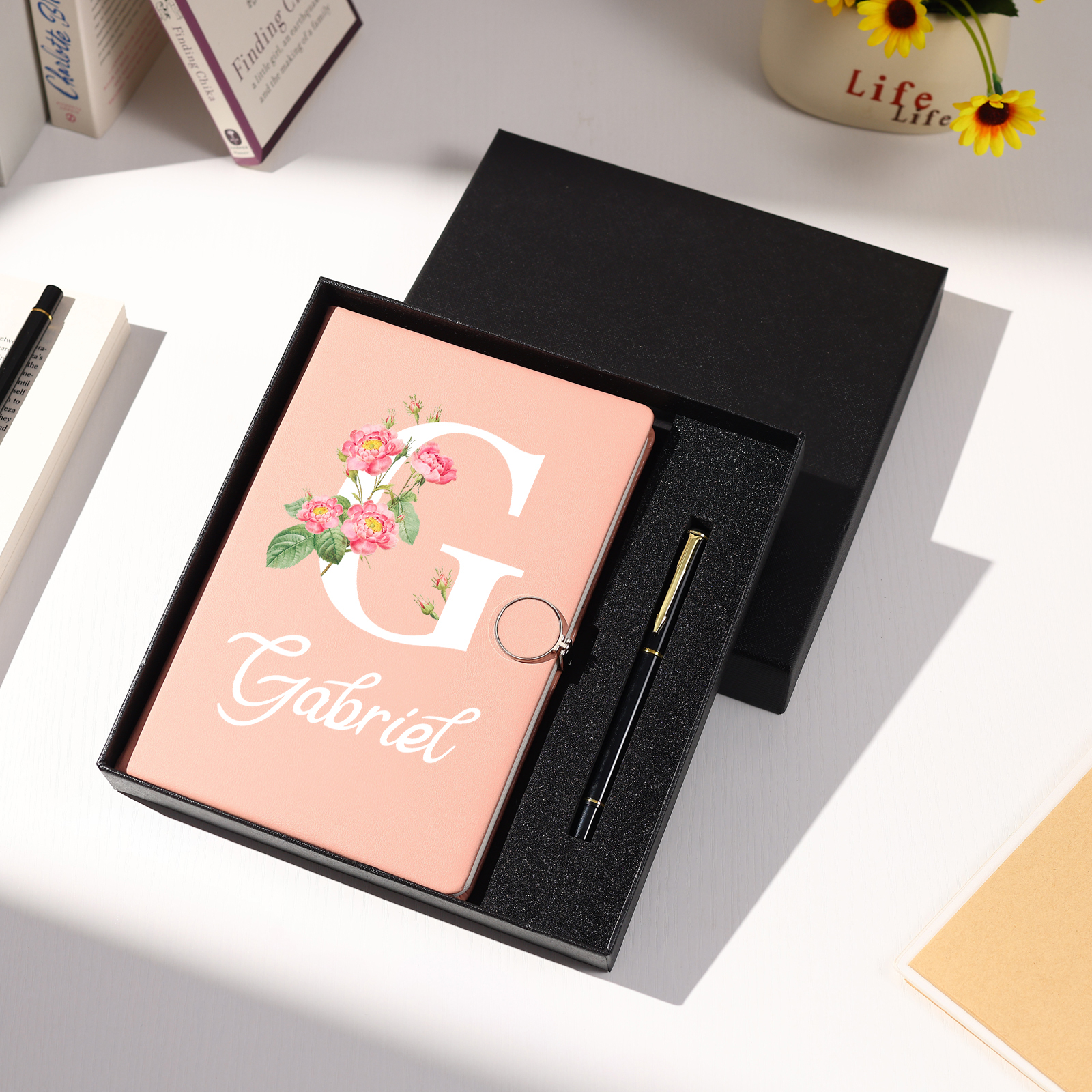 Personalised Floral Initial A5 Notebook Gift Set with Name – Custom Stationery Present for Every Occasion | Jessemade