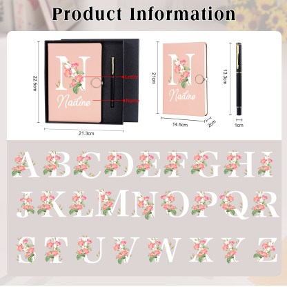 Personalised Floral Initial A5 Notebook Gift Set with Name – Custom Stationery Present for Every Occasion | Jessemade