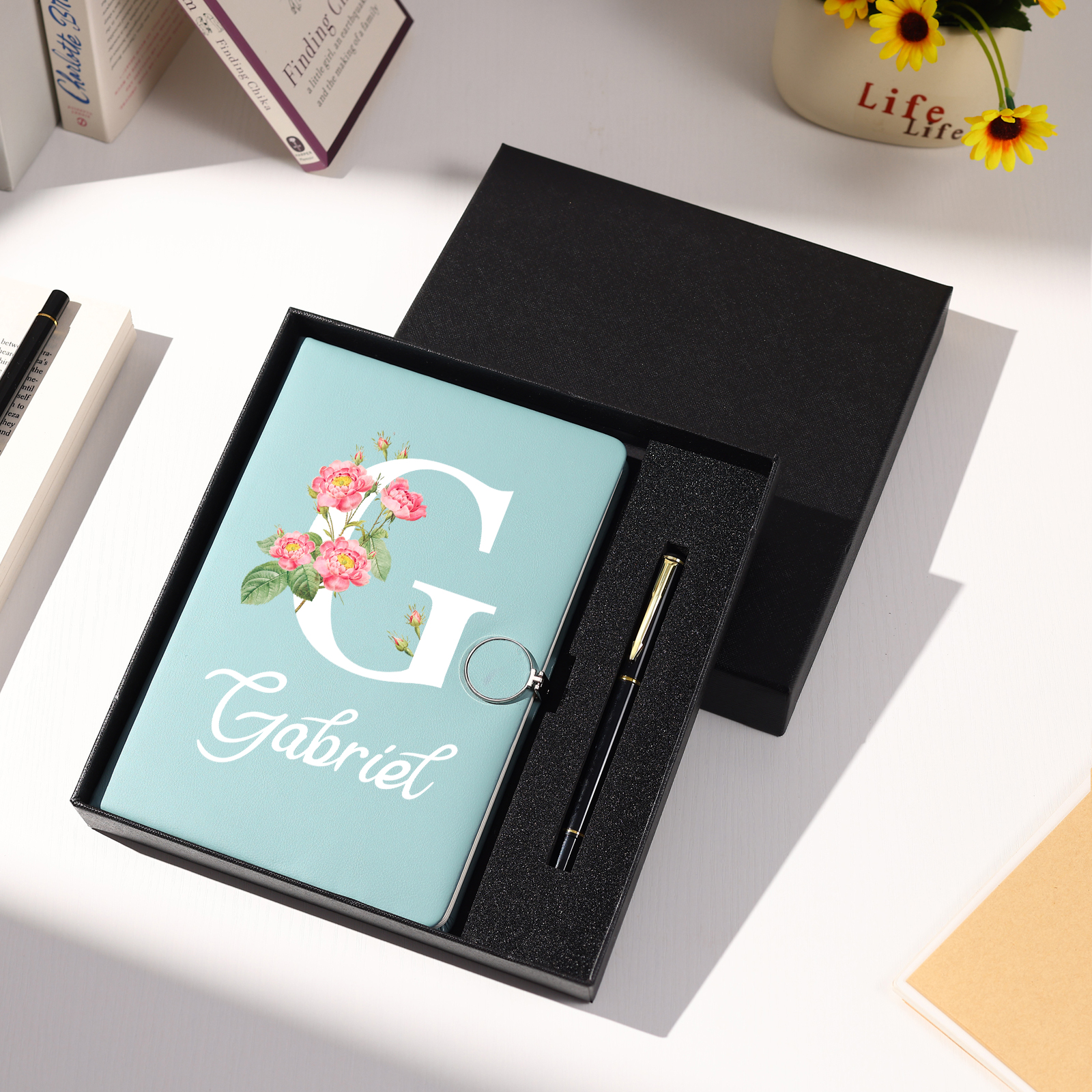 Personalised Floral Initial A5 Notebook Gift Set with Name – Custom Stationery Present for Every Occasion | Jessemade
