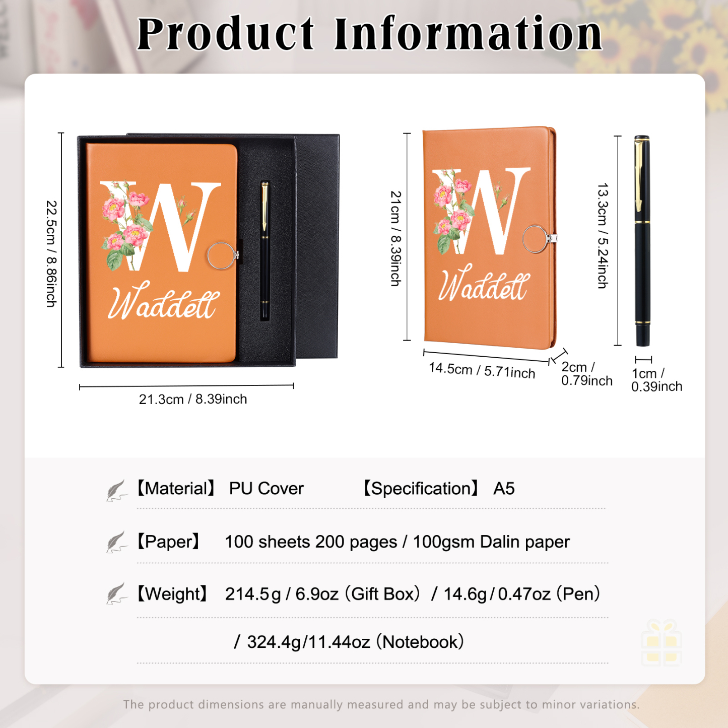 Personalised Floral Initial A5 Notebook Gift Set with Name – Custom Stationery Present for Every Occasion | Jessemade