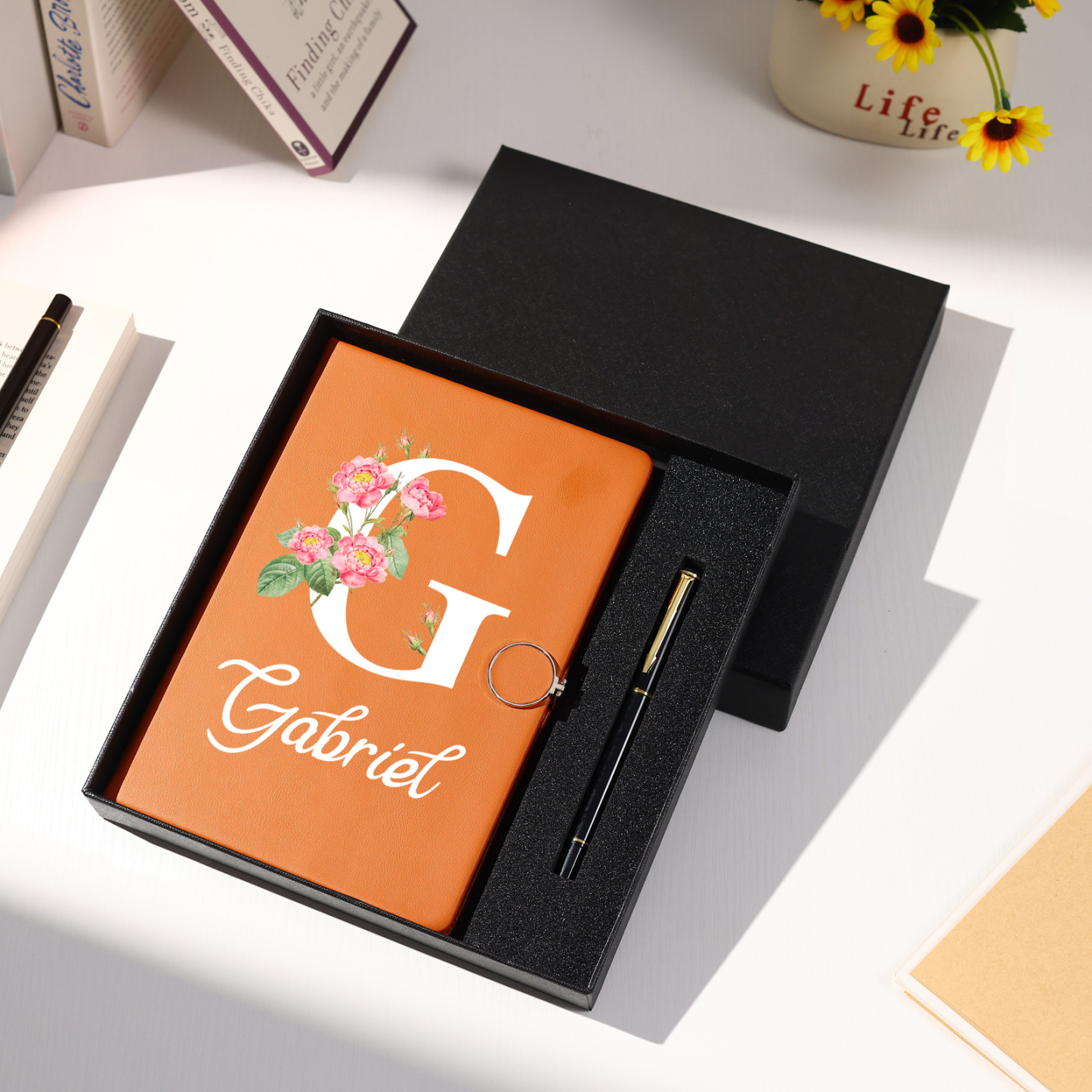 Personalised Floral Initial A5 Notebook Gift Set with Name – Custom Stationery Present for Every Occasion | Jessemade