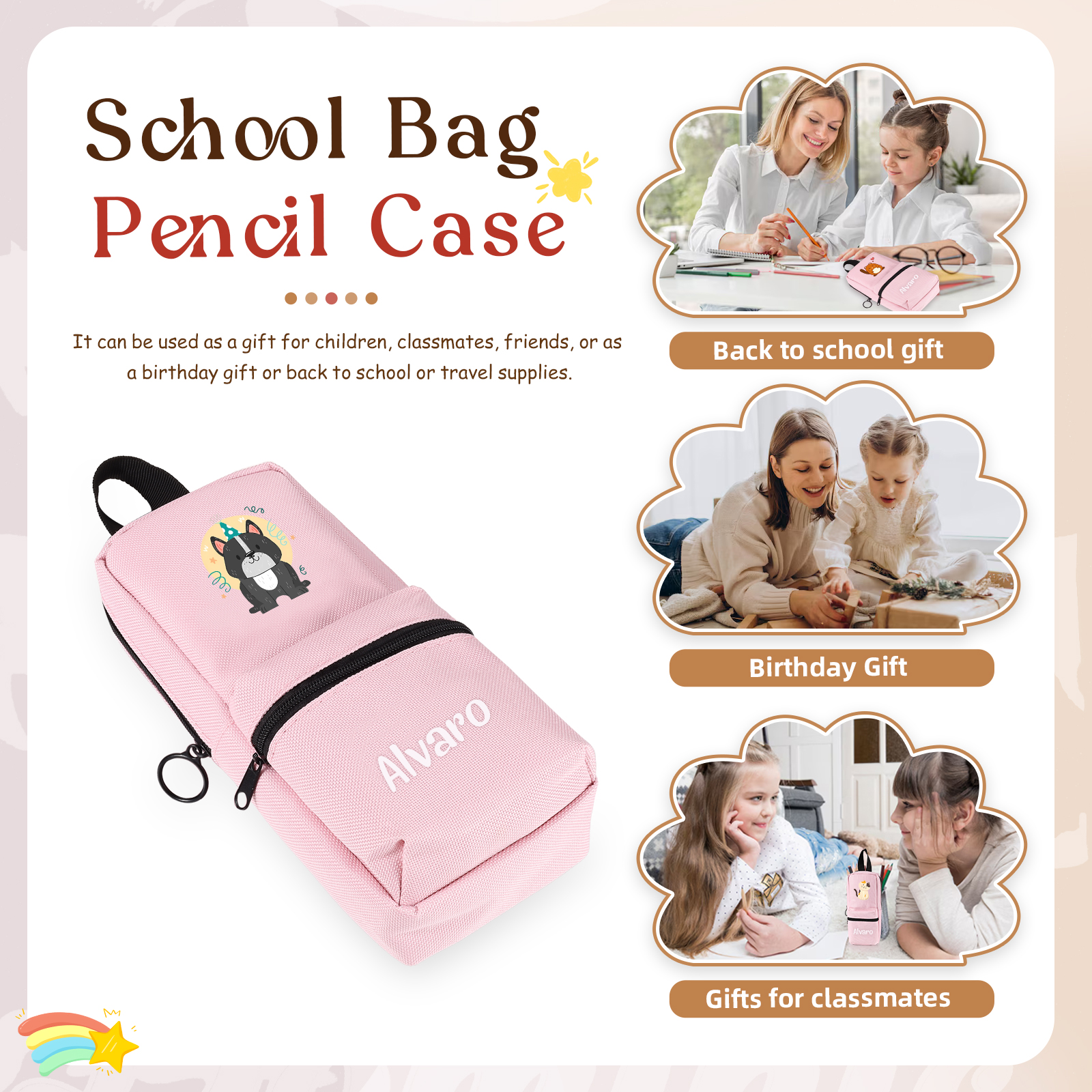 Personalised Animal Pencil Case with Custom Name & Pattern for Kids | Jessemade