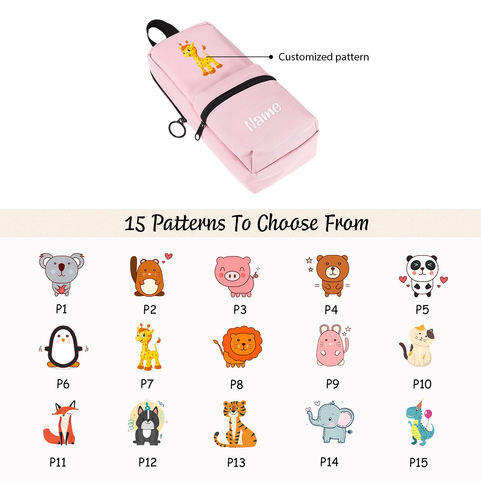 Personalised Animal Pencil Case with Custom Name & Pattern for Kids | Jessemade