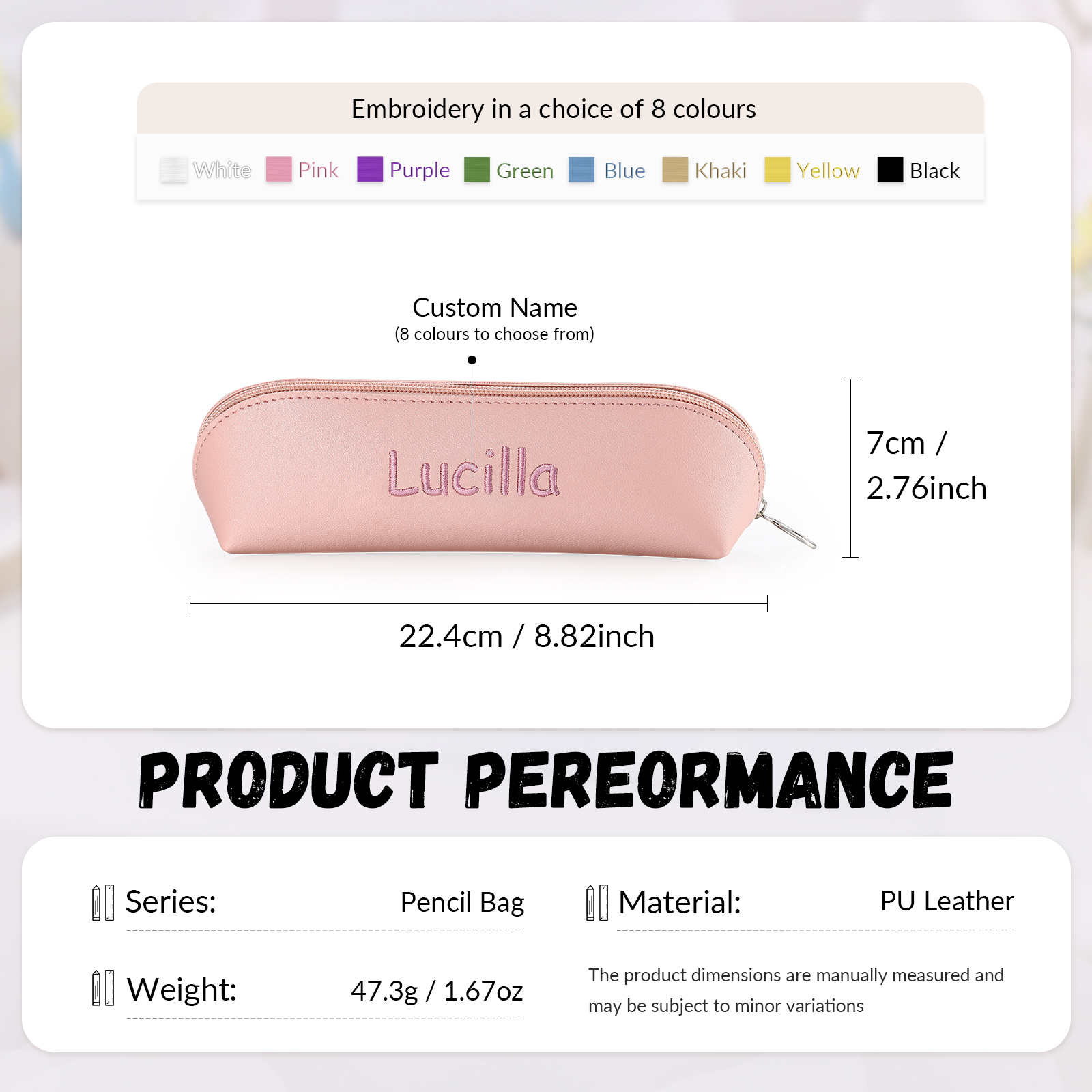 1 Name Personalised Pencil Case for Girls & Boys – PU Leather with Custom Embroidery | Jessemade