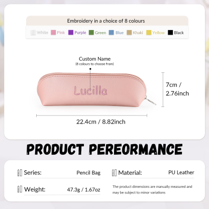 1 Name Personalised Pencil Case for Girls & Boys – PU Leather with Custom Embroidery | Jessemade