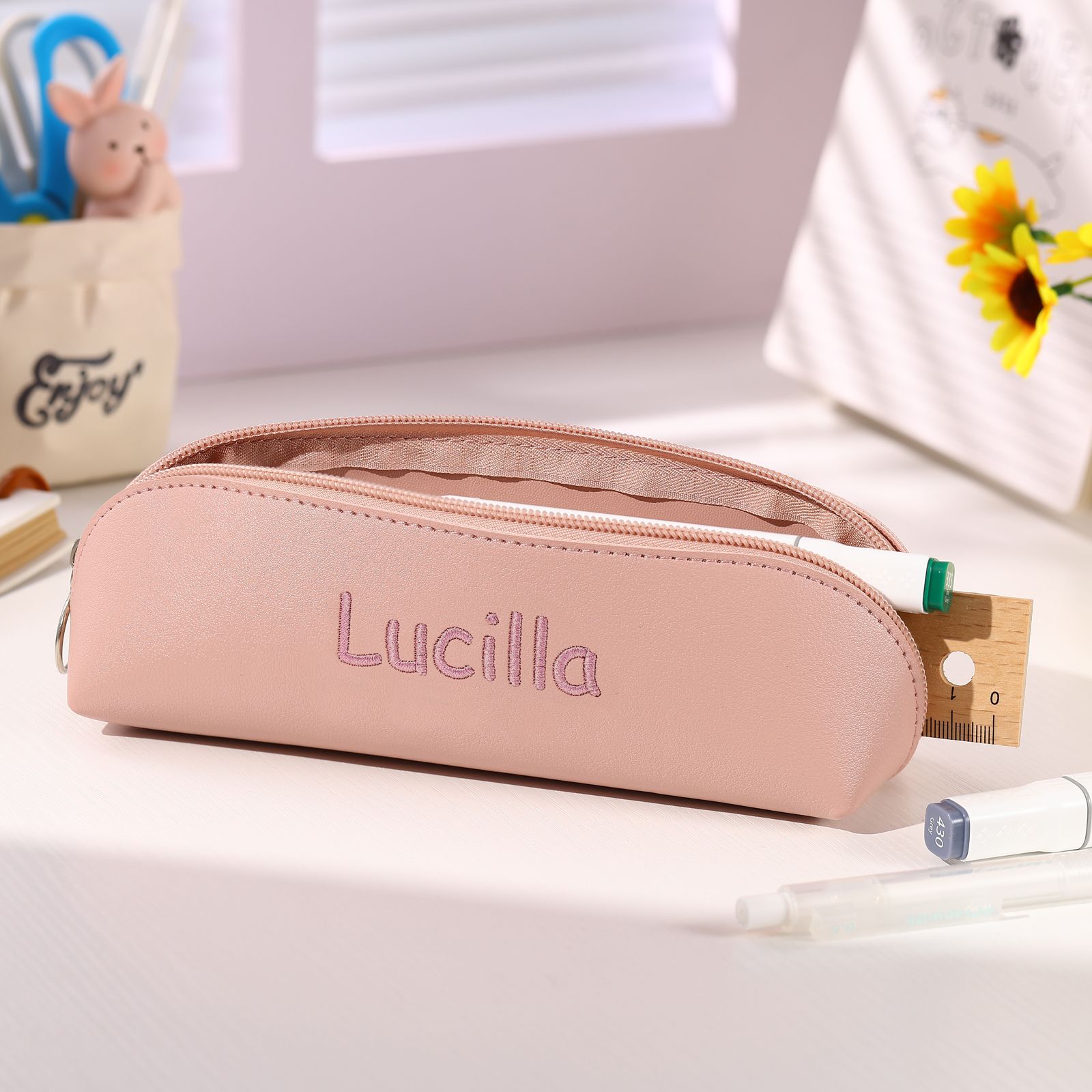 1 Name Personalised Pencil Case for Girls & Boys – PU Leather with Custom Embroidery | Jessemade